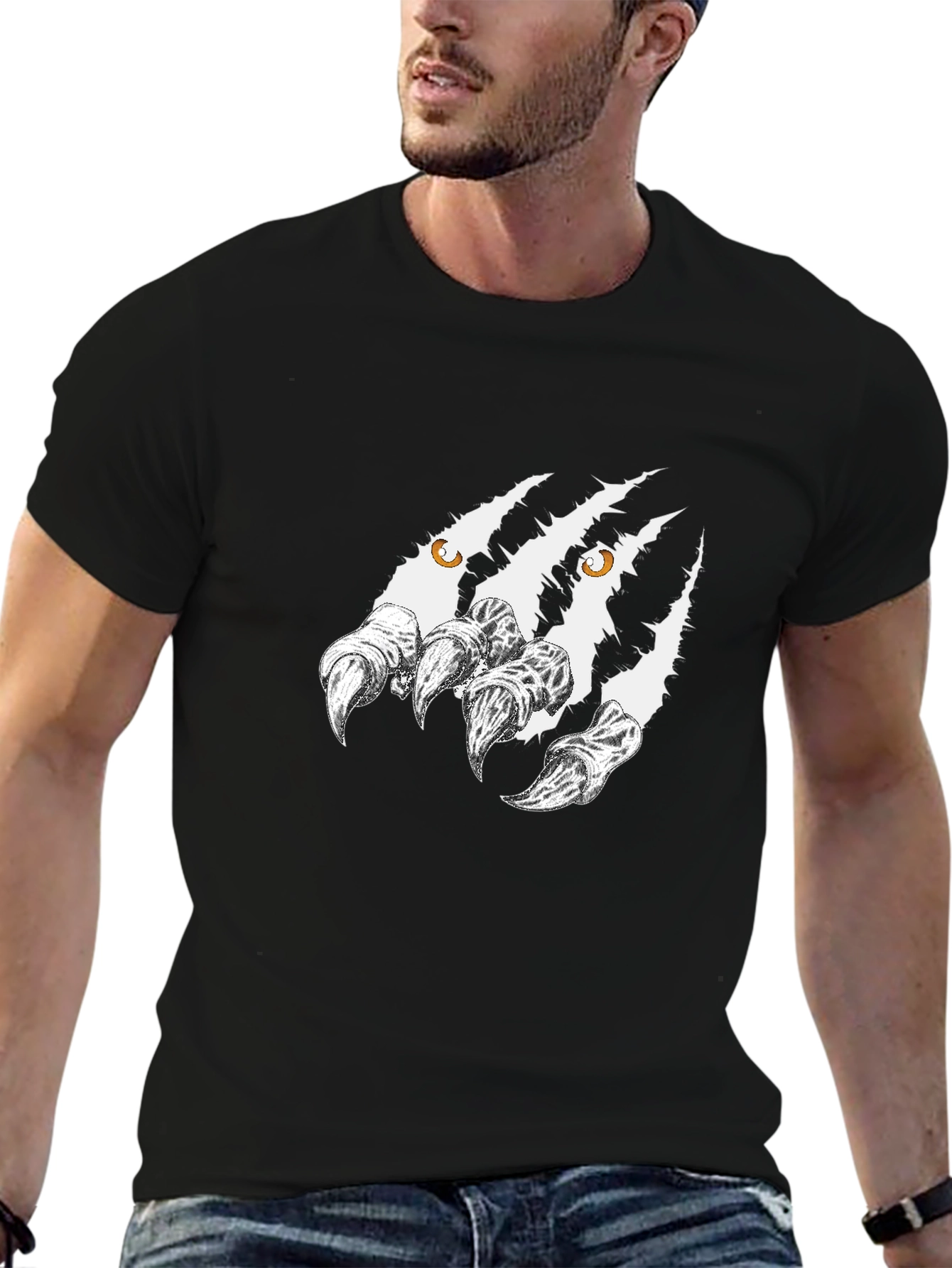 Mens Black Graphic Tee - Monster Claw Design