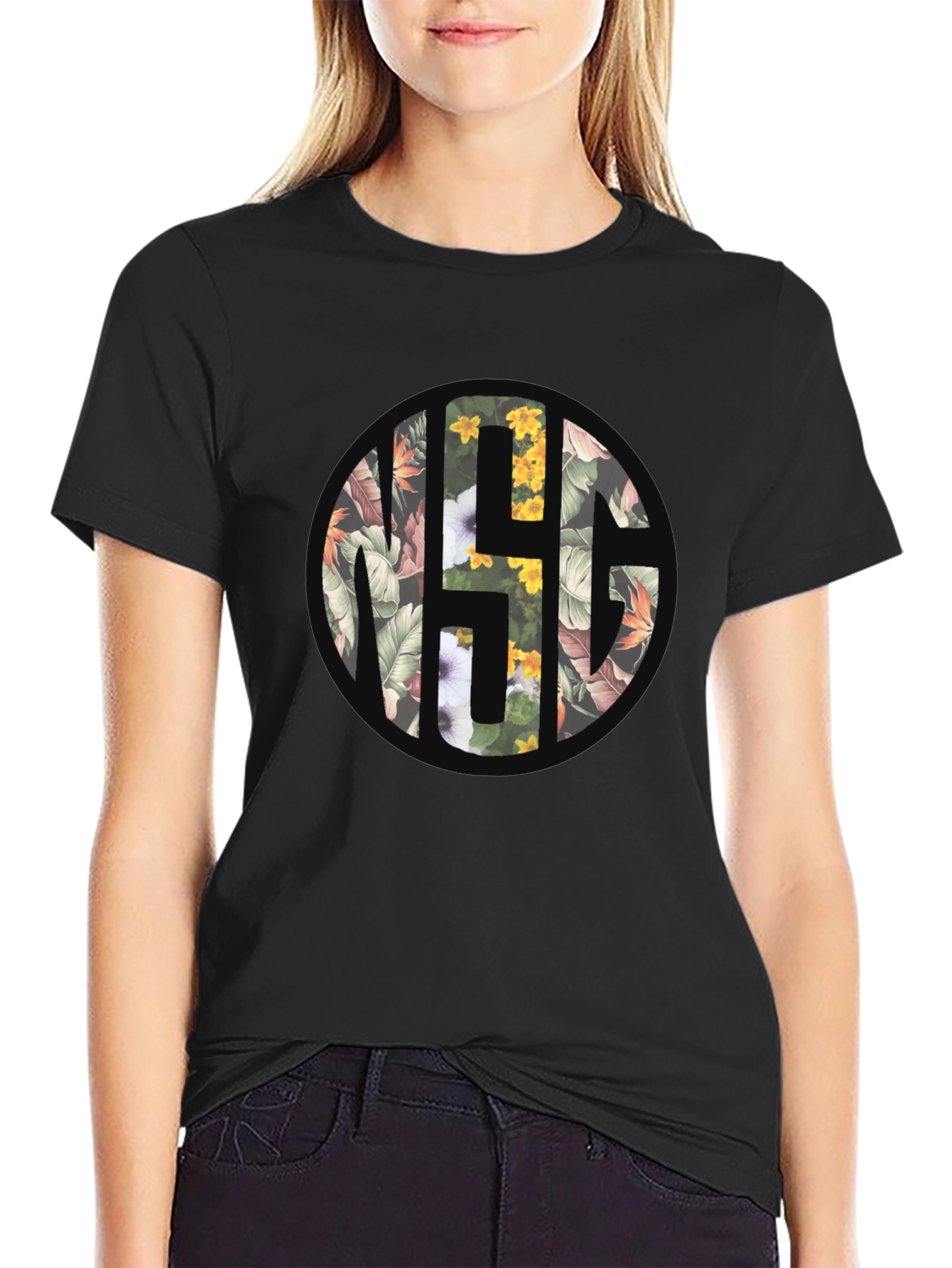 Floral Monogram Black T-Shirt