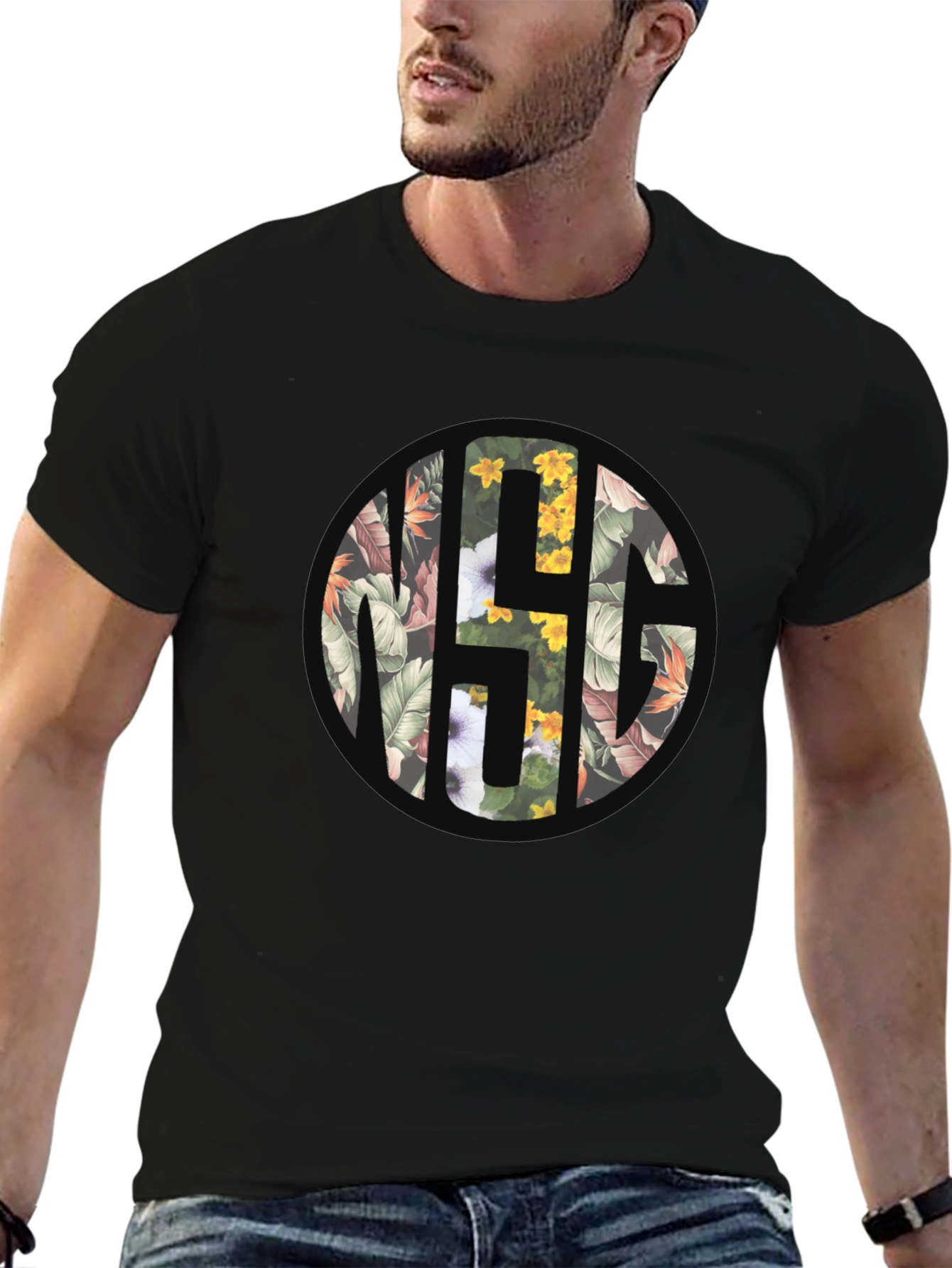 Floral Monogram Black T-Shirt