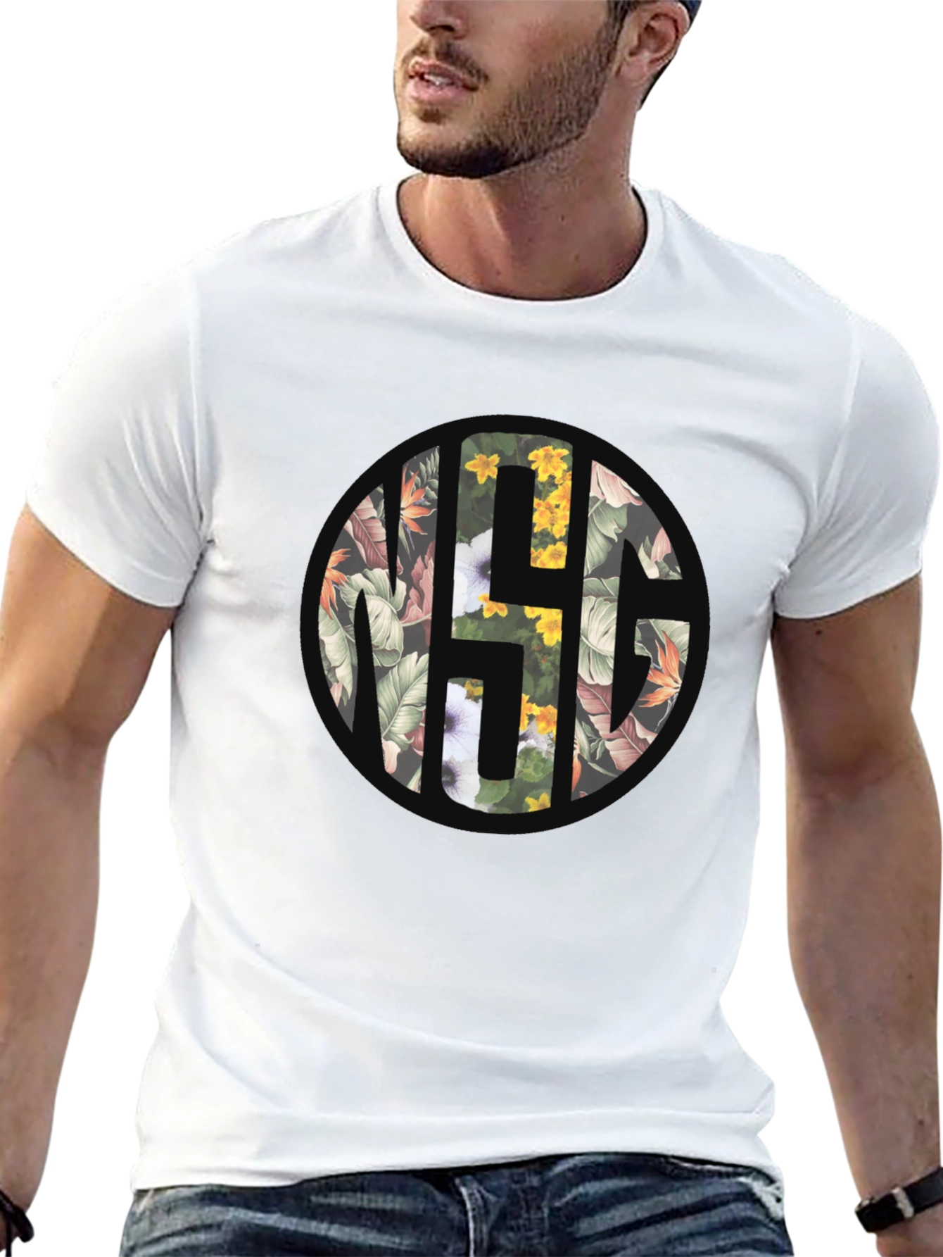 Floral Monogram Black T-Shirt
