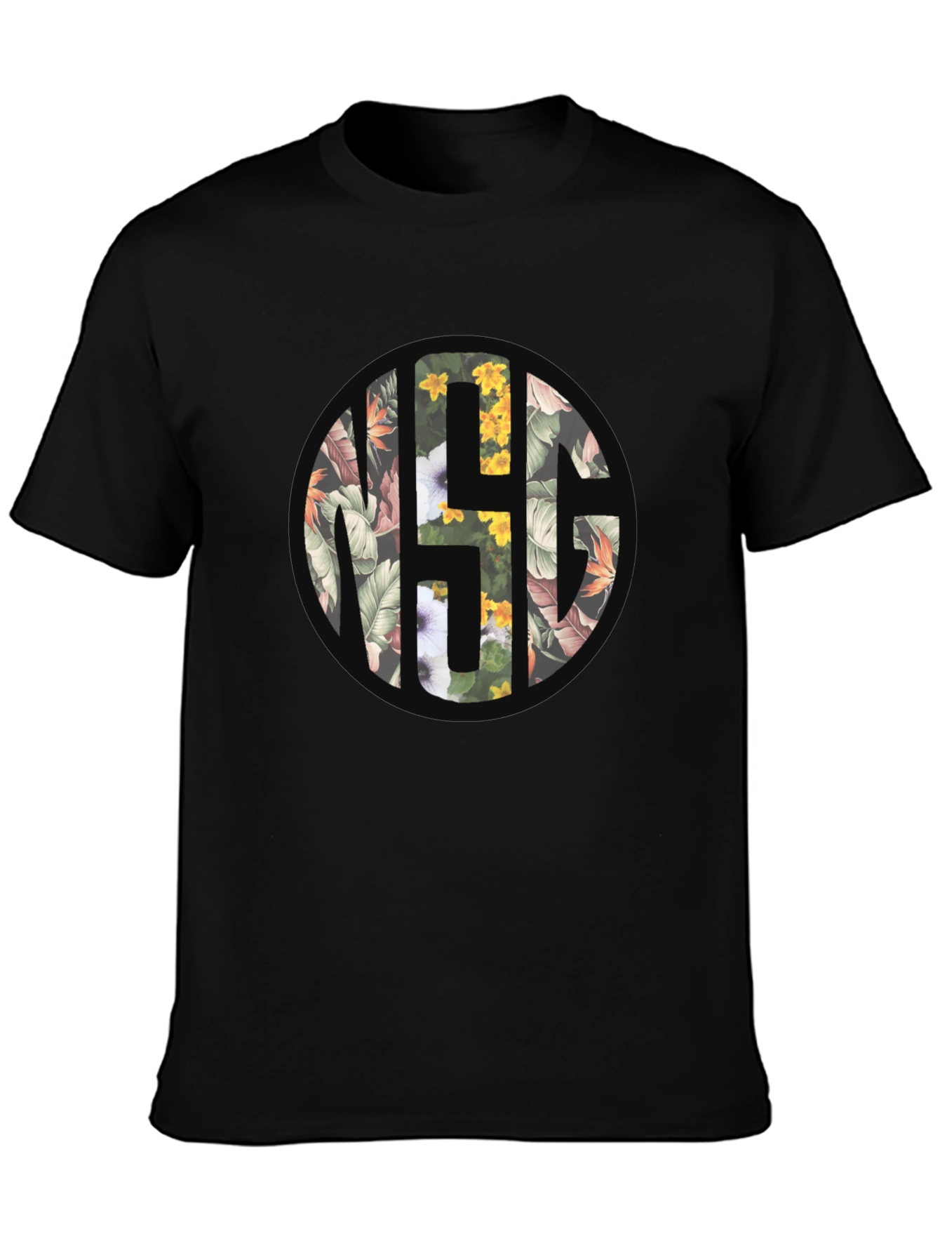 Floral Monogram Black T-Shirt