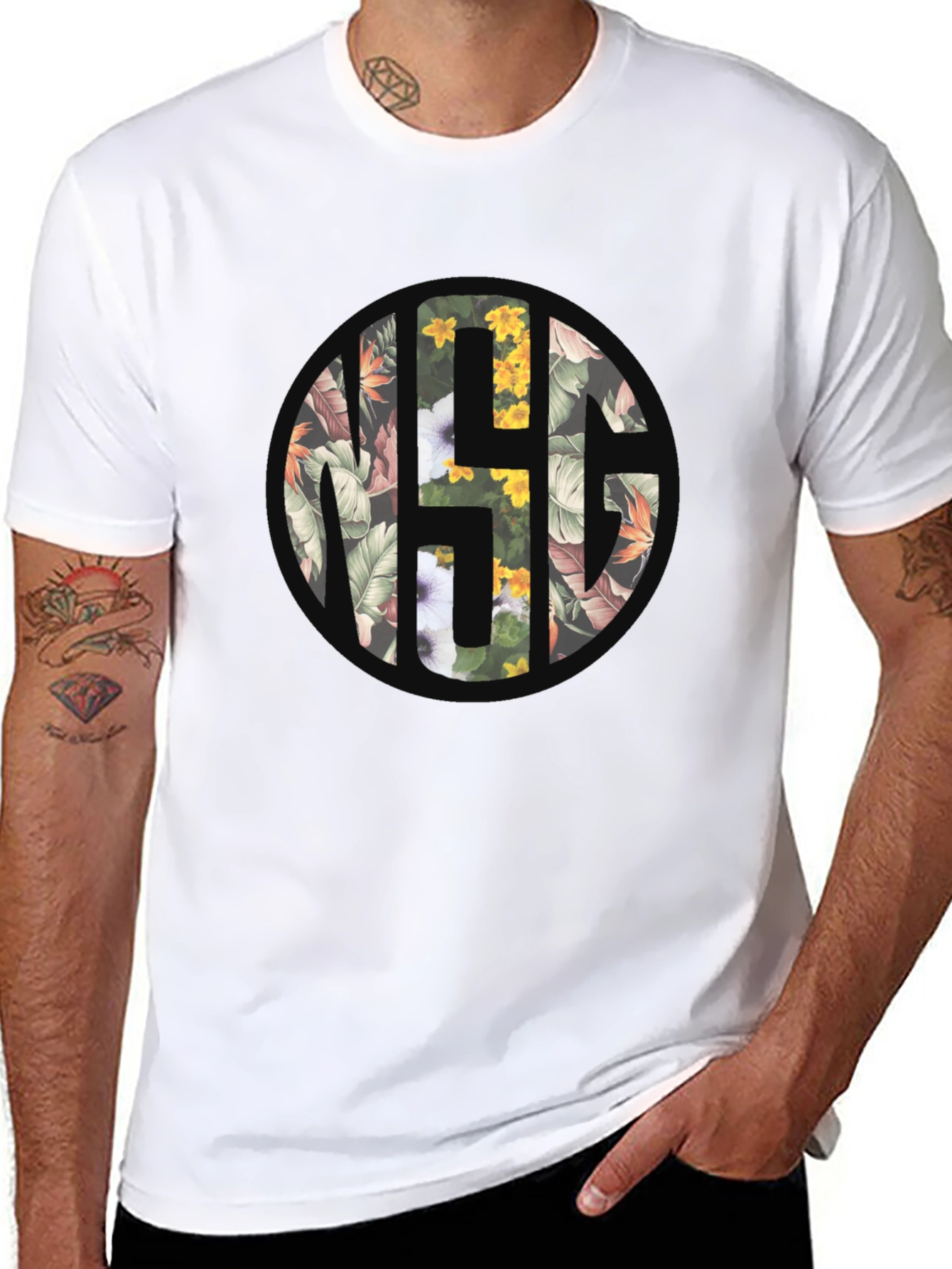Floral Monogram Black T-Shirt