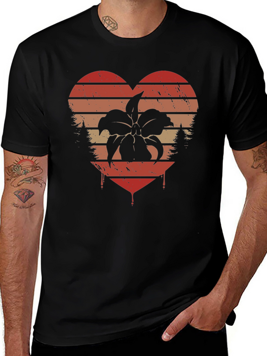 Retro Floral Heart Tee - Black