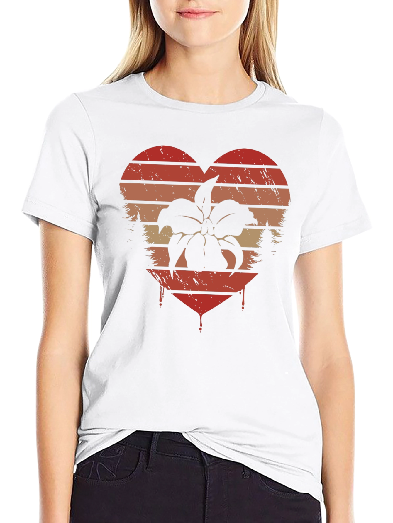 Retro Floral Heart Tee - Black