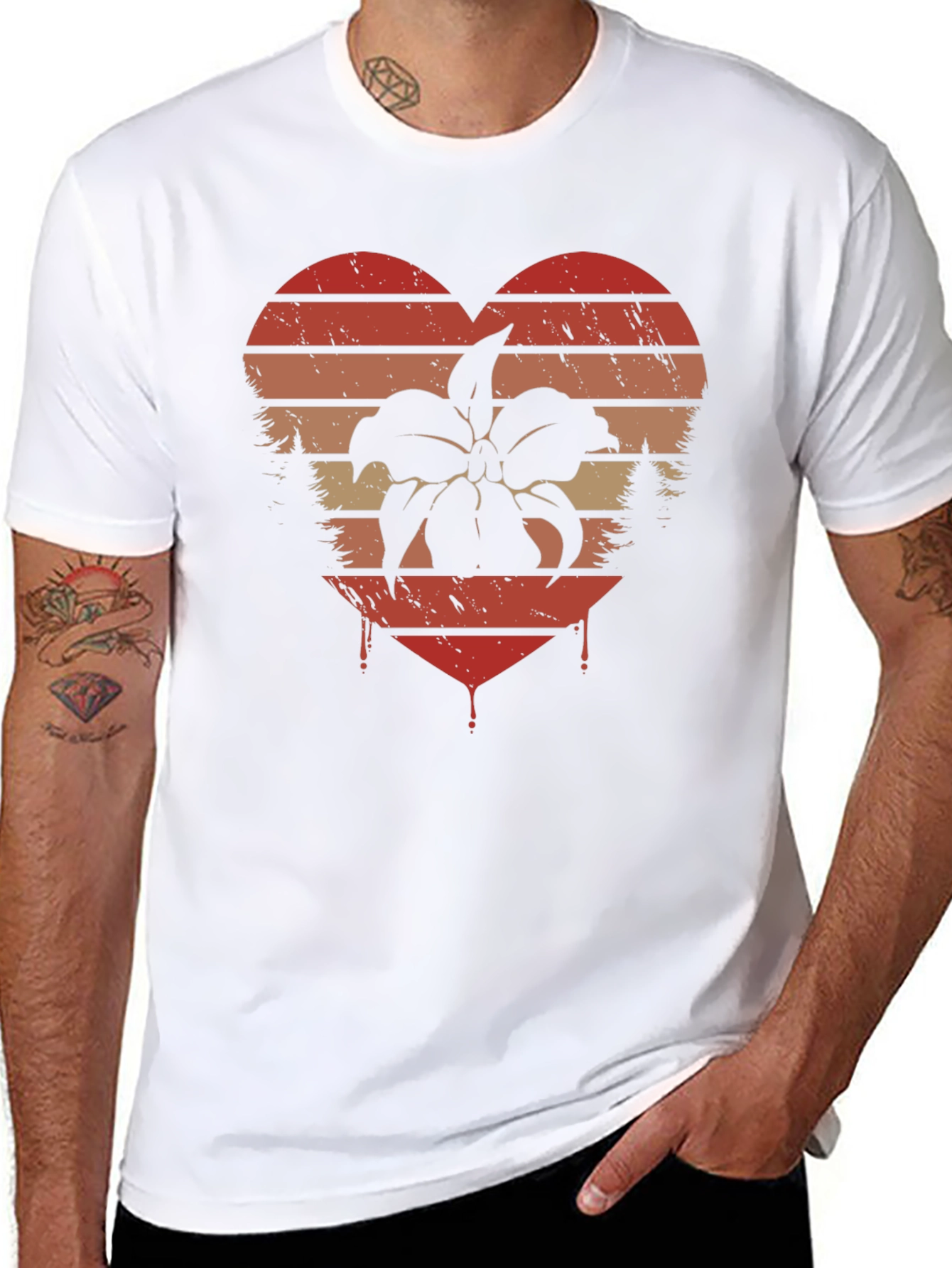 Retro Floral Heart Tee - Black