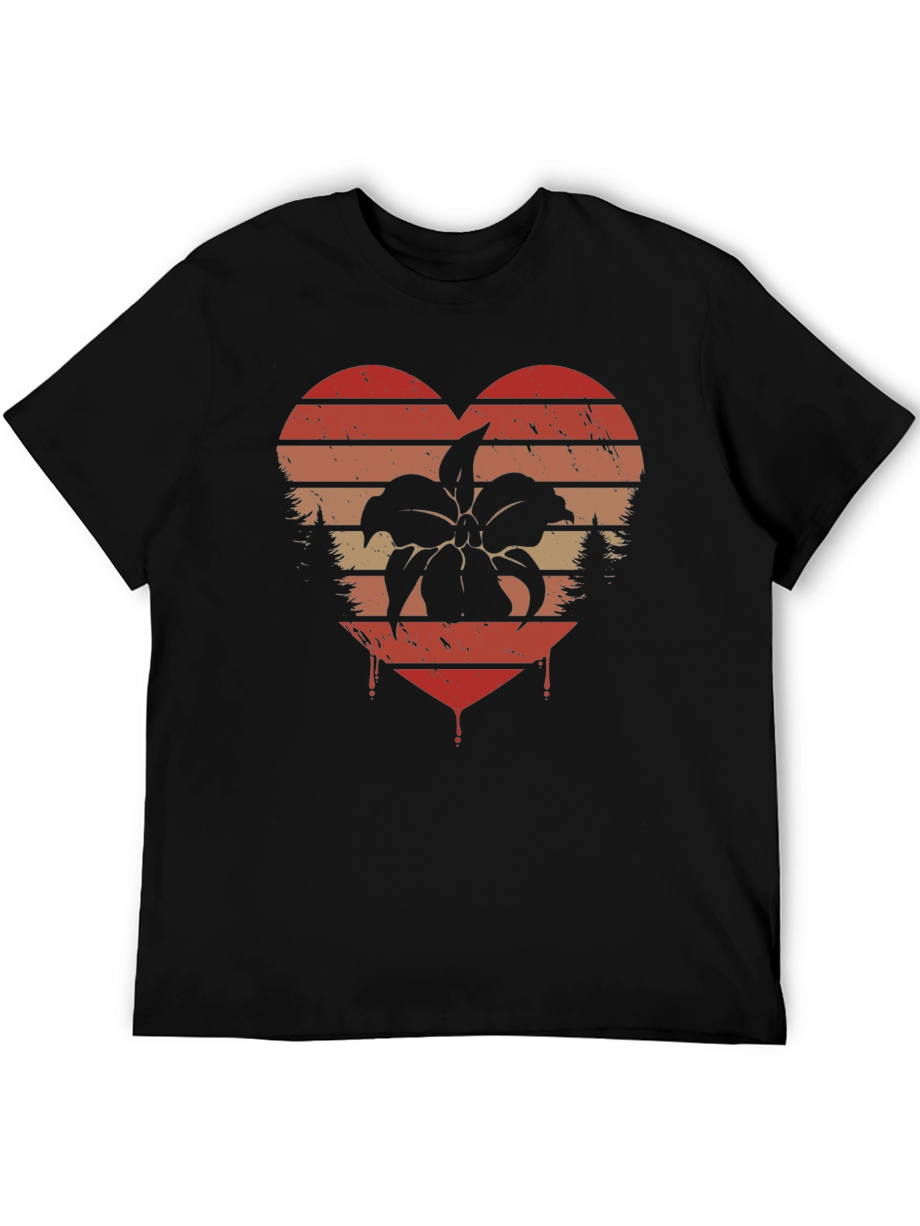 Retro Floral Heart Tee - Black