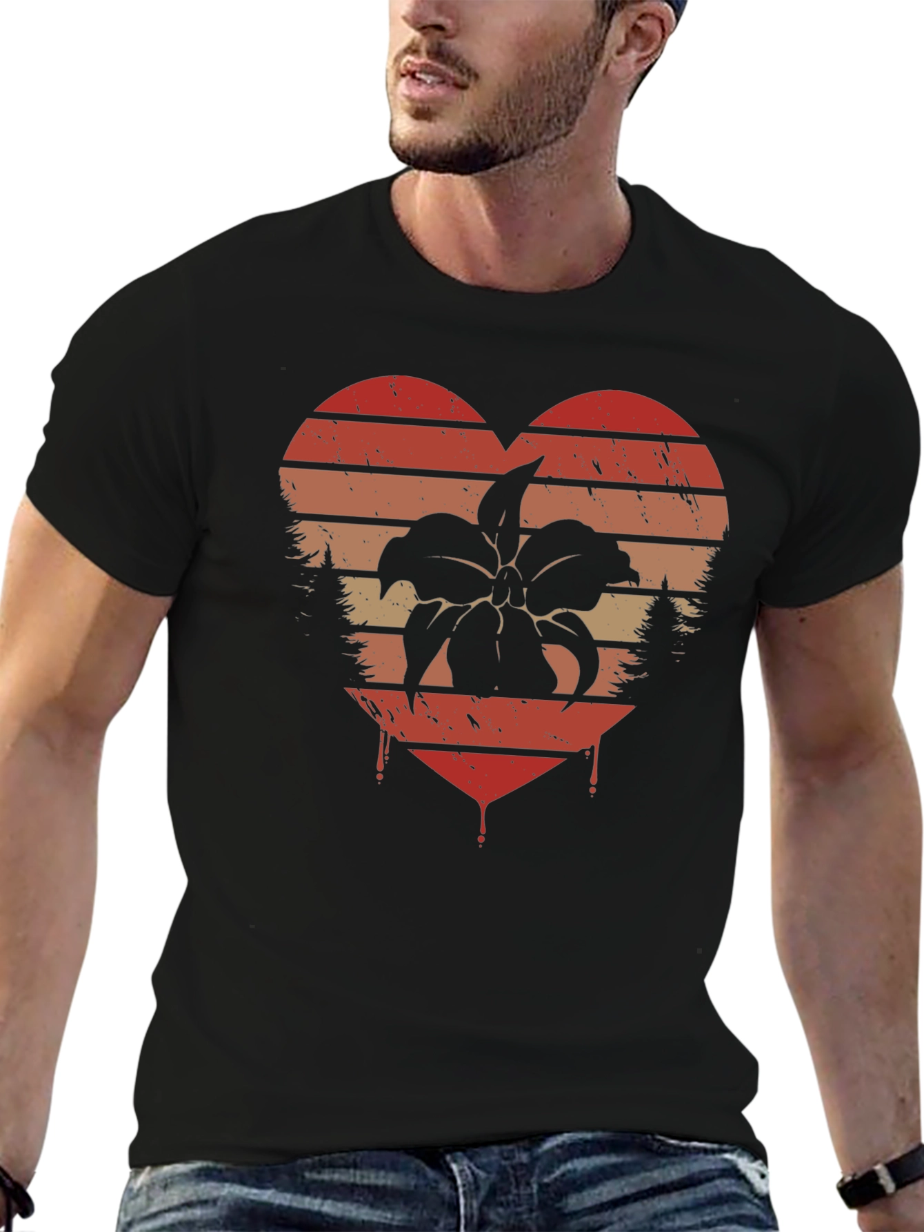 Retro Floral Heart Tee - Black