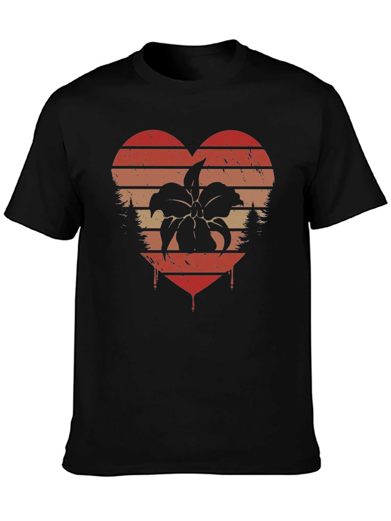 Retro Floral Heart Tee - Black