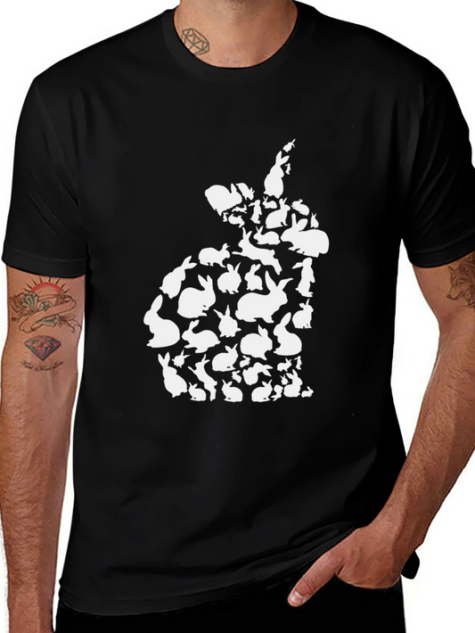 Bunny Rabbit Silhouette Graphic Tee - Black Cotton Casual T-Shirt