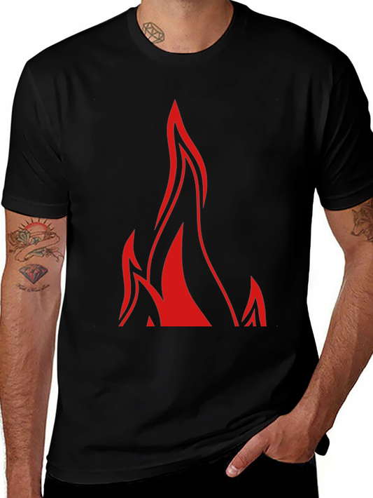 Mens Black T-Shirt with Red Flame Graphic