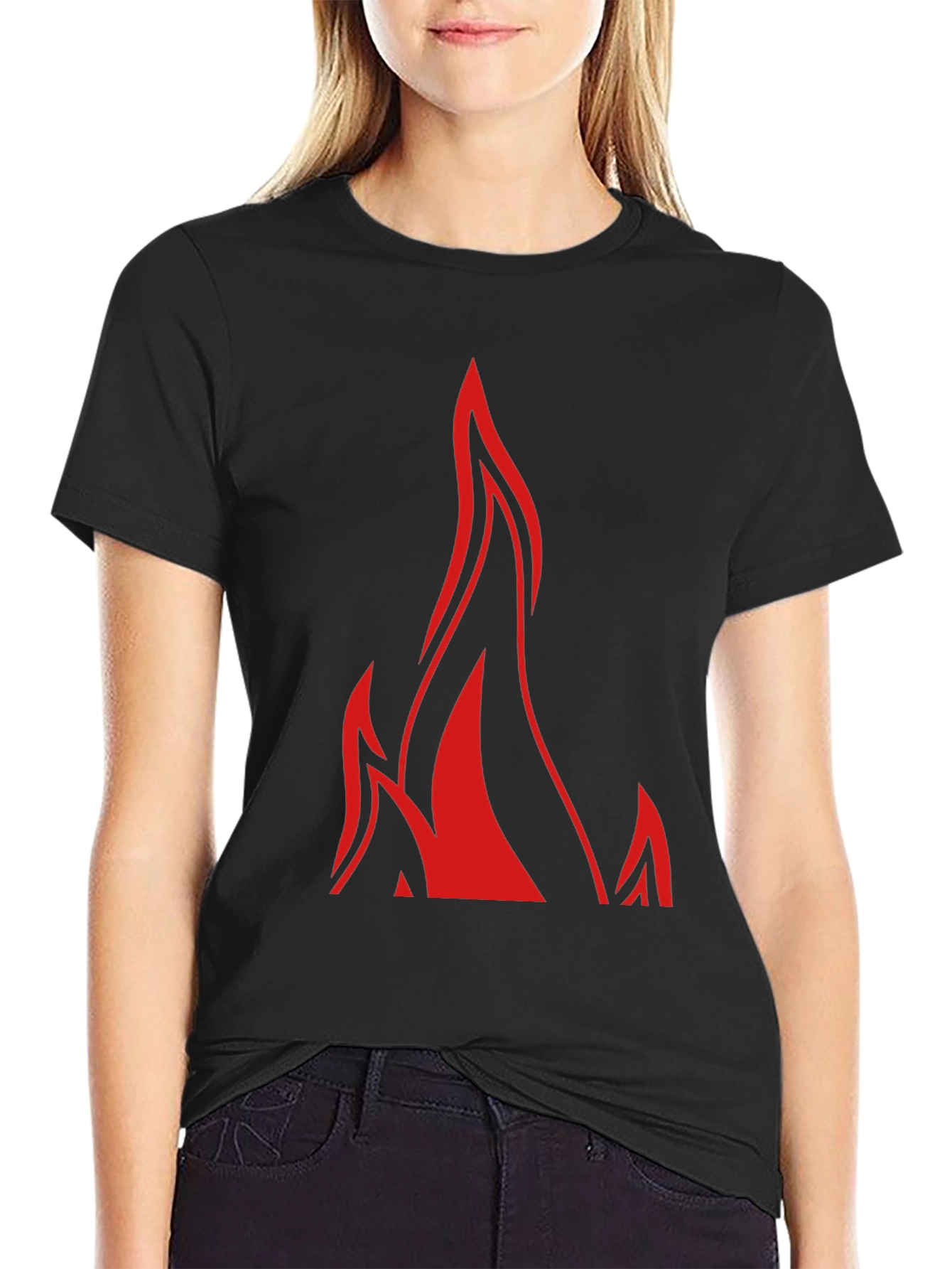 Mens Black T-Shirt with Red Flame Graphic