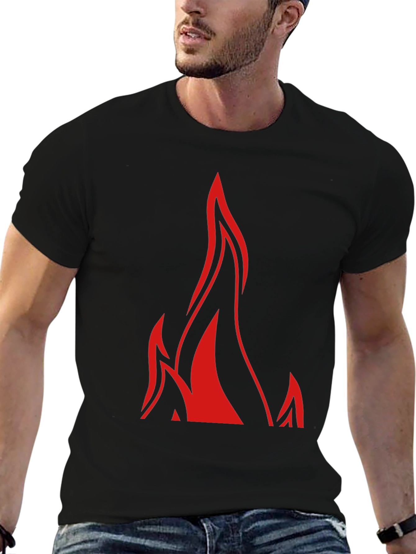 Mens Black T-Shirt with Red Flame Graphic