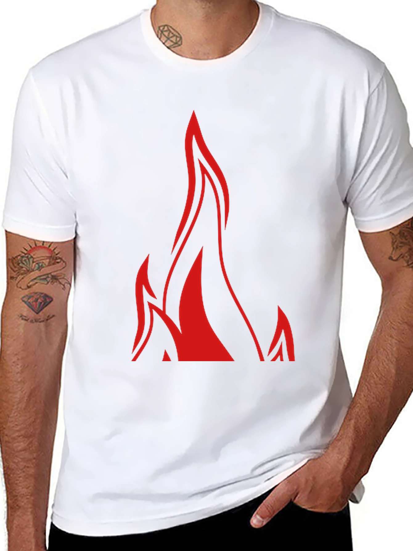 Mens Black T-Shirt with Red Flame Graphic