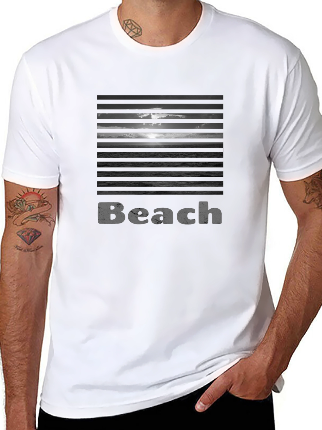 Beach Horizon Graphic Print Crew Neck T-Shirt