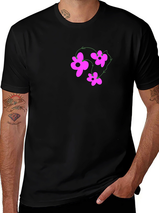 Black T-Shirt with Pink Flower Graphic