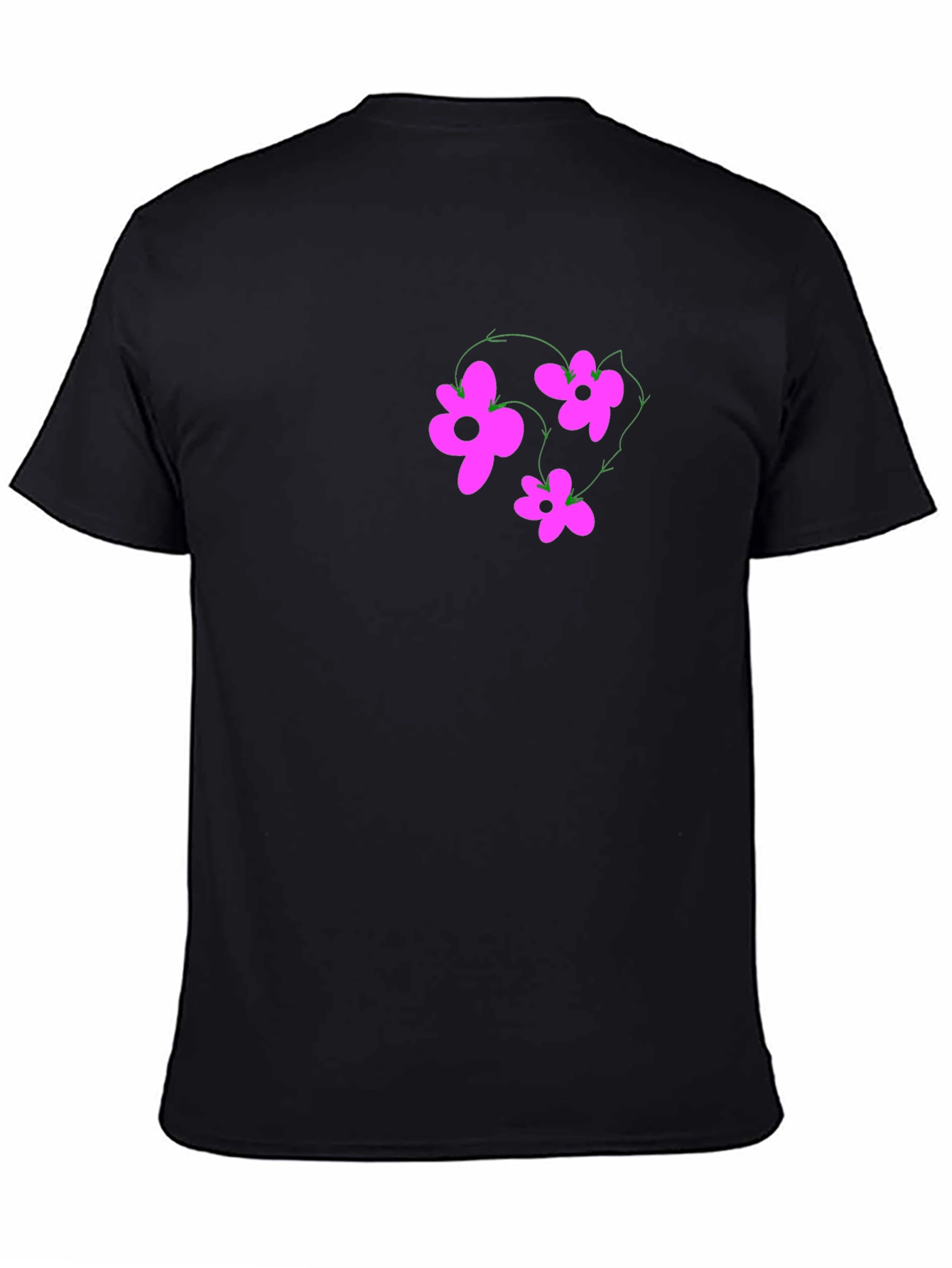Black T-Shirt with Pink Flower Graphic
