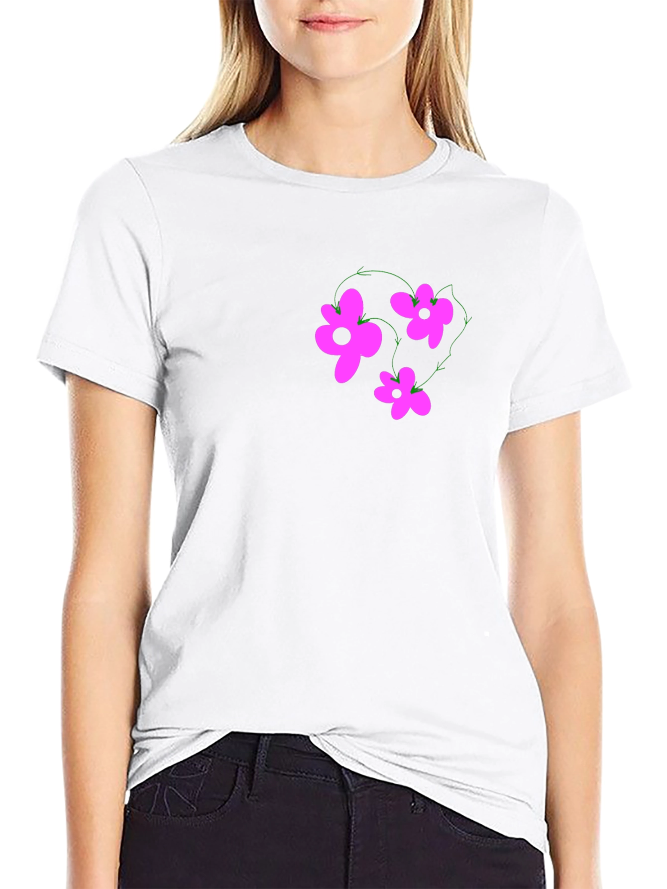 Black T-Shirt with Pink Flower Graphic