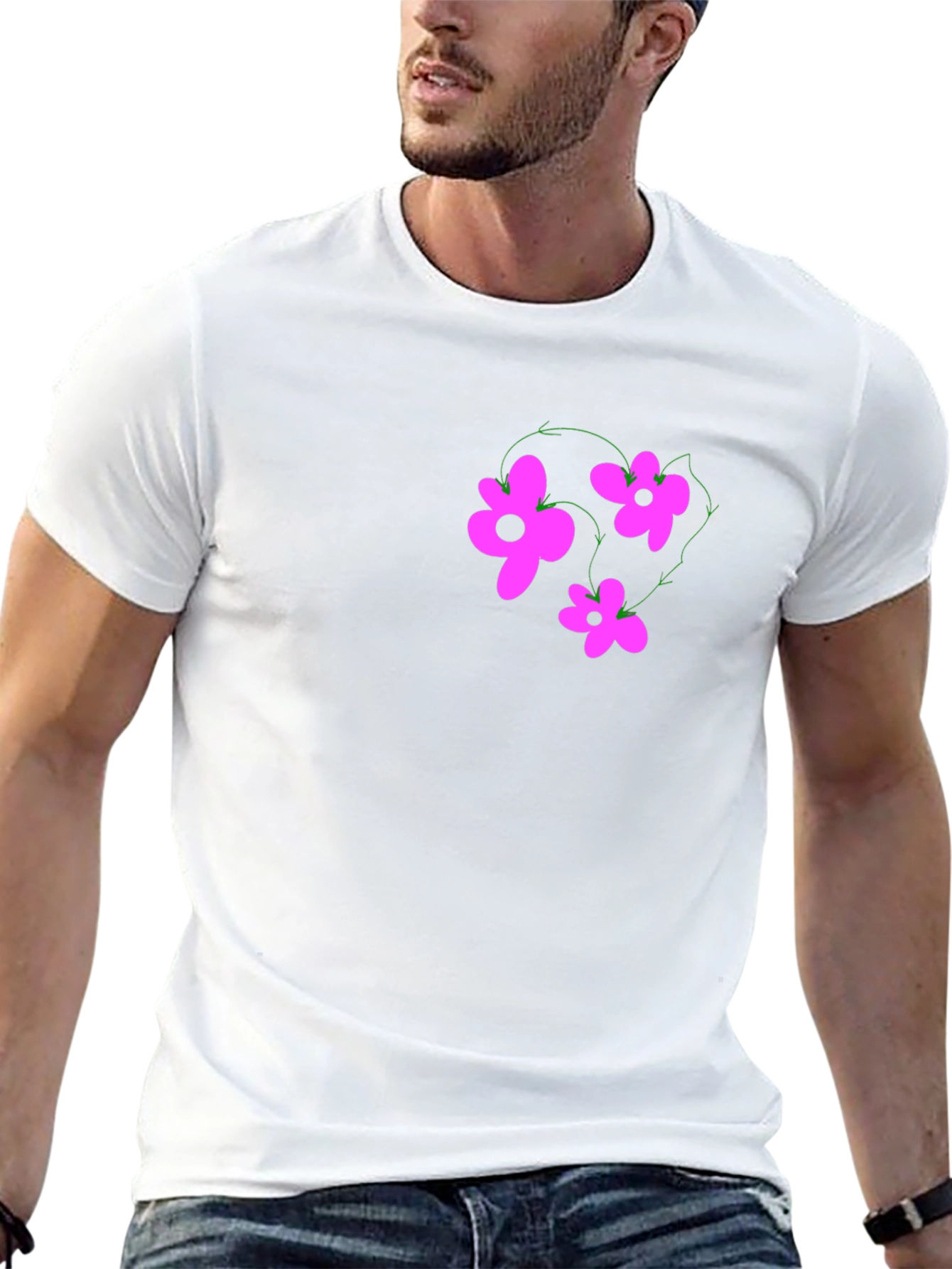 Black T-Shirt with Pink Flower Graphic