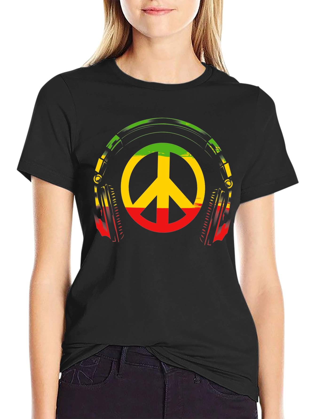 Rasta Peace Sign Headphones Graphic Tee