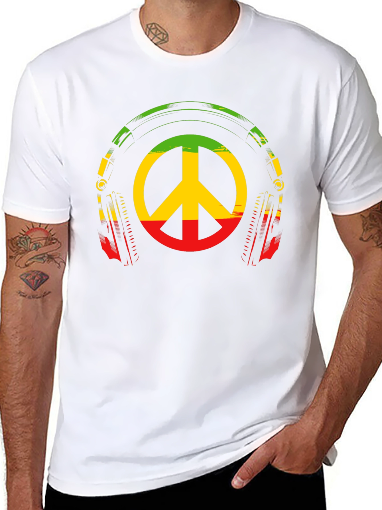 Rasta Peace Sign Headphones Graphic Tee