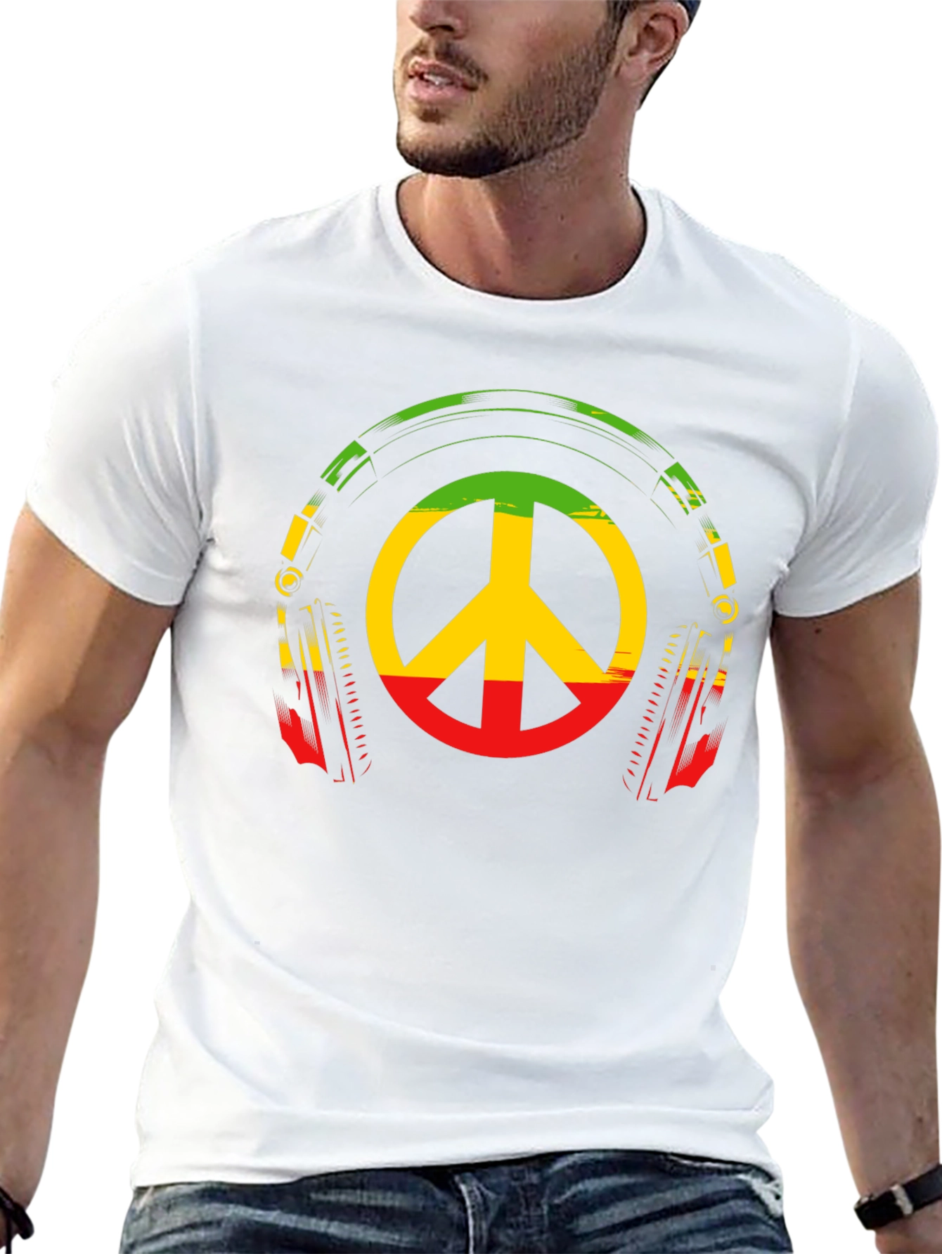 Rasta Peace Sign Headphones Graphic Tee