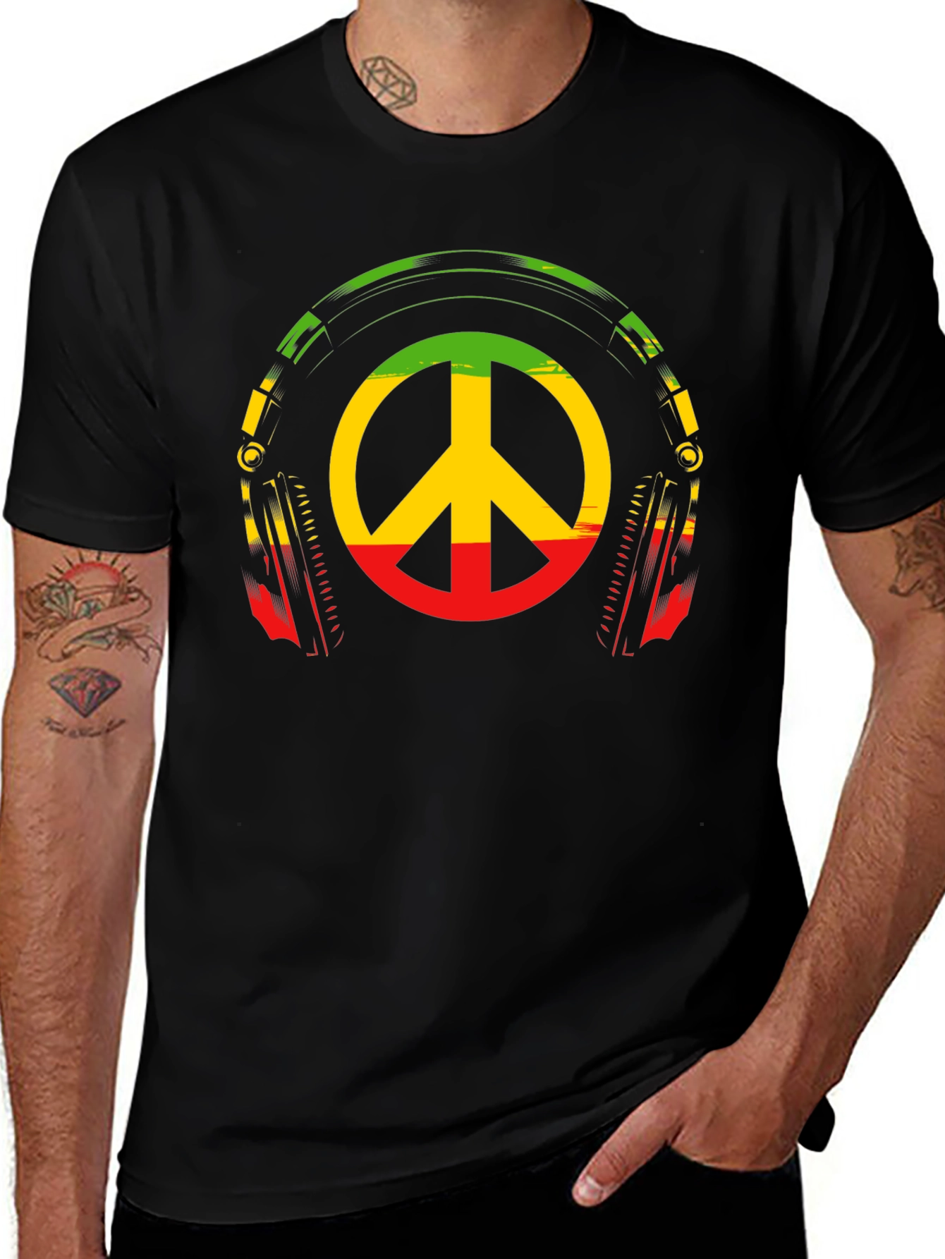 Rasta Peace Sign Headphones Graphic Tee