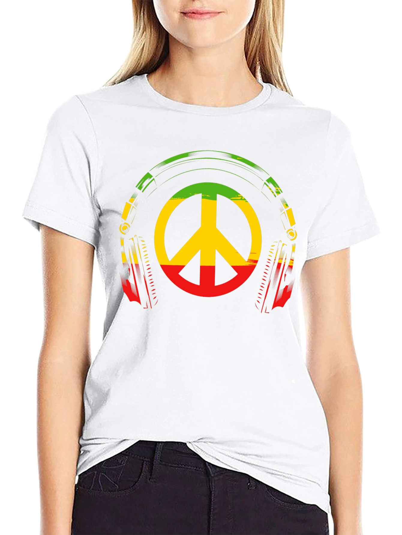 Rasta Peace Sign Headphones Graphic Tee