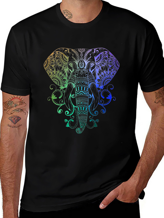 Rainbow Elephant Graphic Black T-Shirt