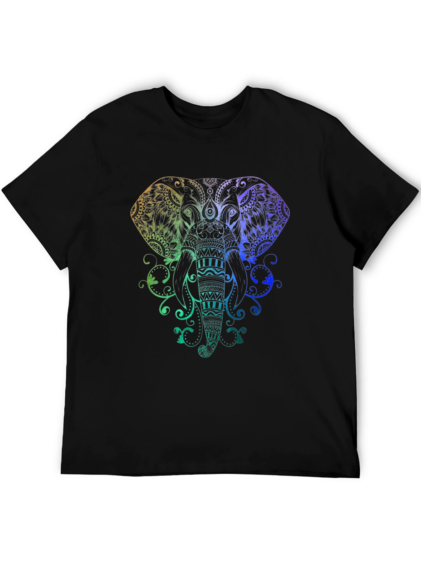 Rainbow Elephant Graphic Black T-Shirt