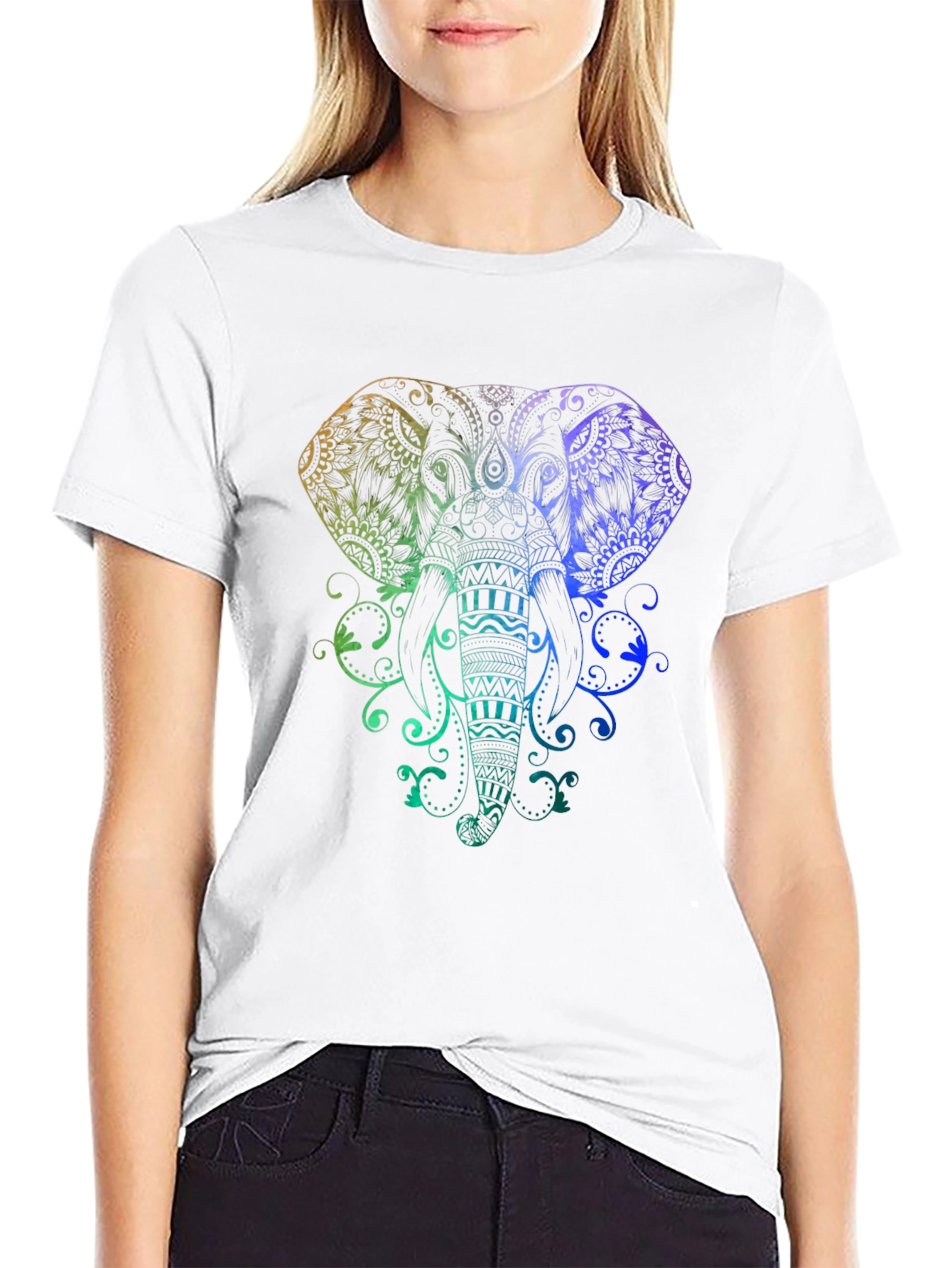 Rainbow Elephant Graphic Black T-Shirt