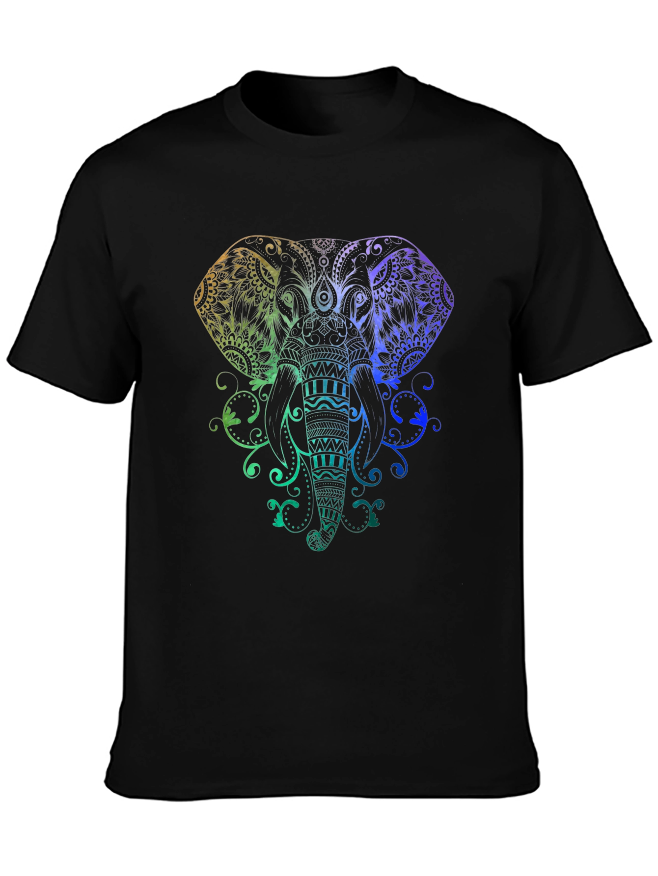 Rainbow Elephant Graphic Black T-Shirt