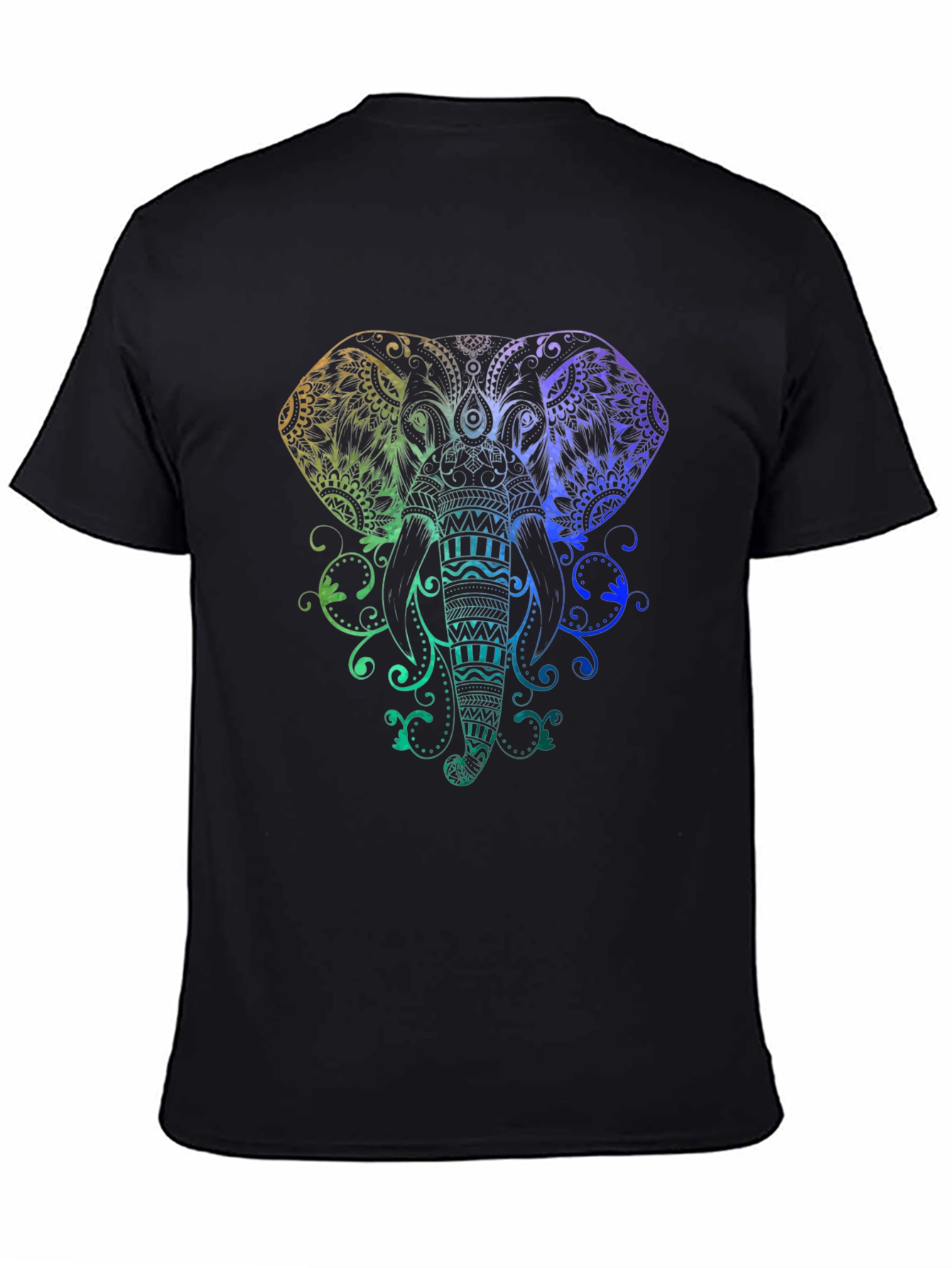 Rainbow Elephant Graphic Black T-Shirt