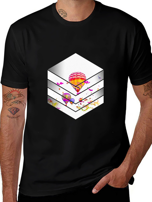 Stylish Black T-Shirt with Hot Air Balloon Graphic Design