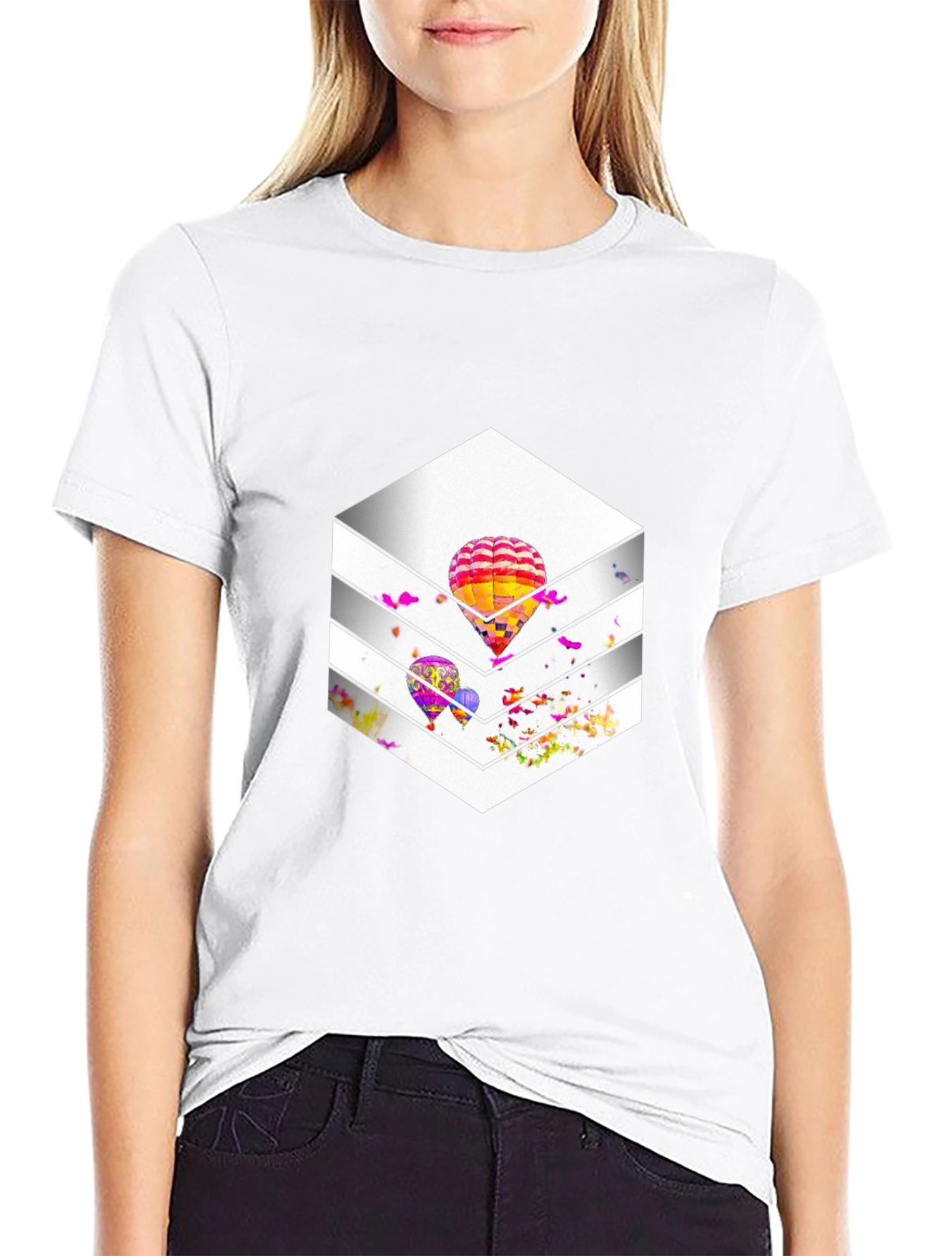 Stylish Black T-Shirt with Hot Air Balloon Graphic Design