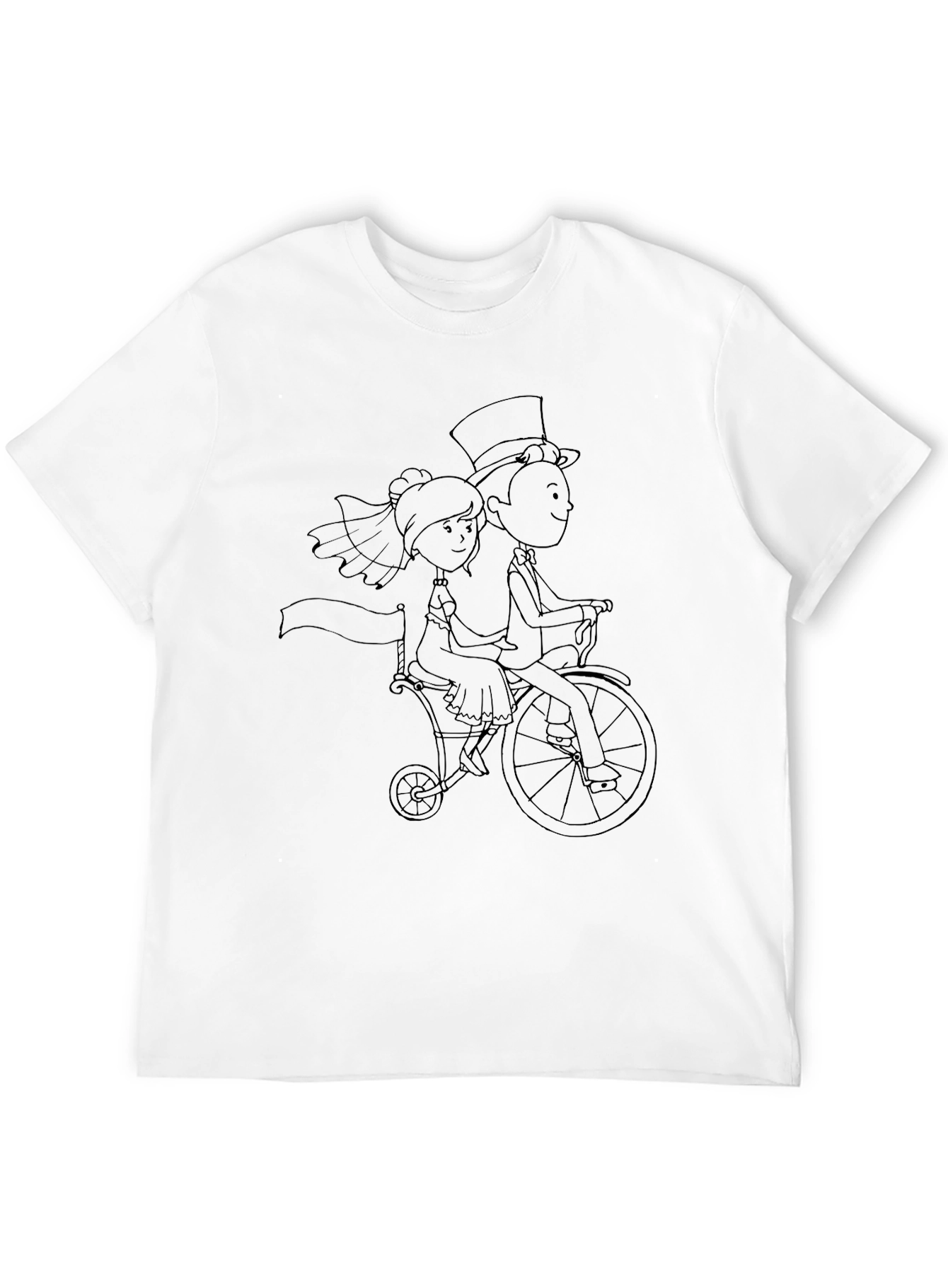 Quirky Wedding Couple Bicycle Black T-Shirt
