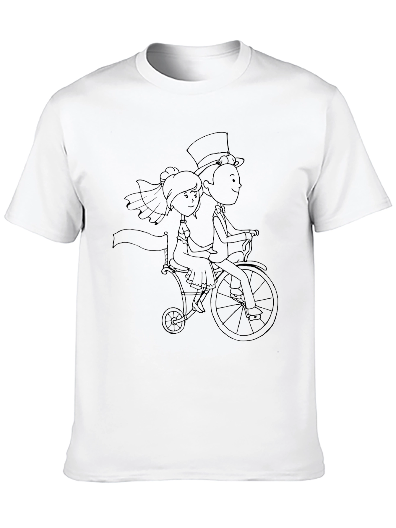 Quirky Wedding Couple Bicycle Black T-Shirt