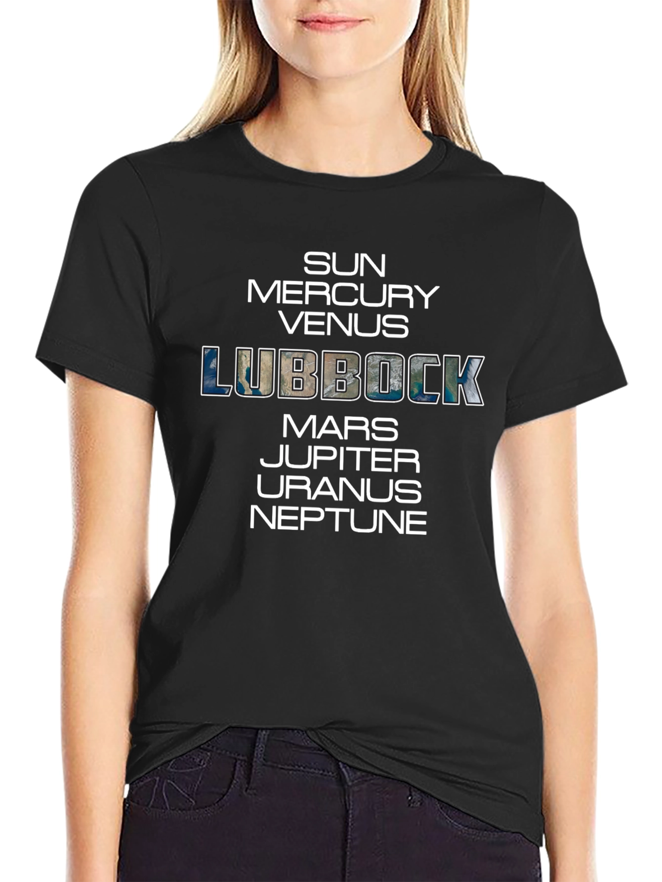 Planets Lubbock T-Shirt - Black Cotton Blend Tee