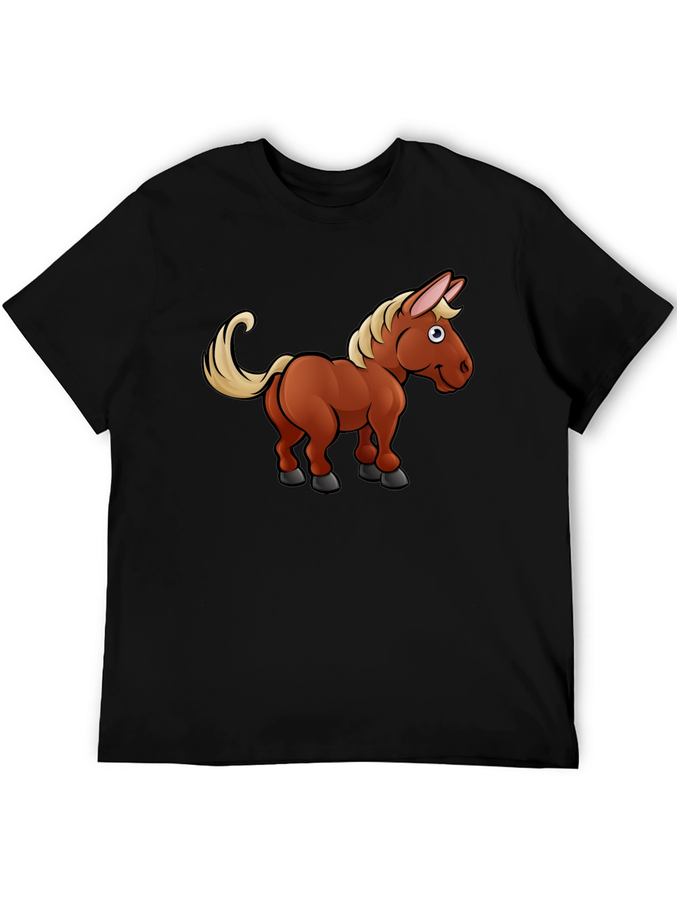 Cartoon Horse T-Shirt - Black Cotton Tee