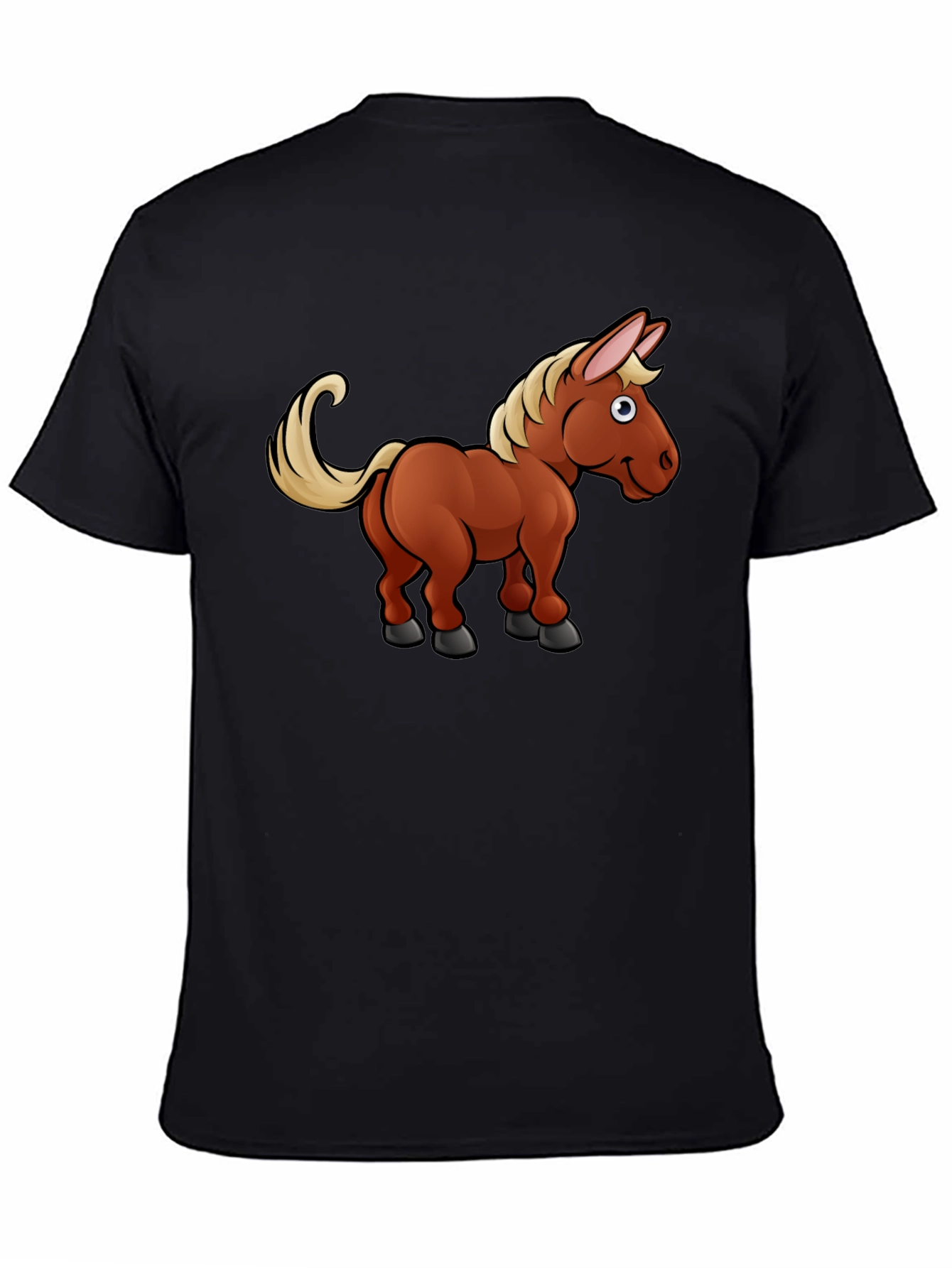 Cartoon Horse T-Shirt - Black Cotton Tee