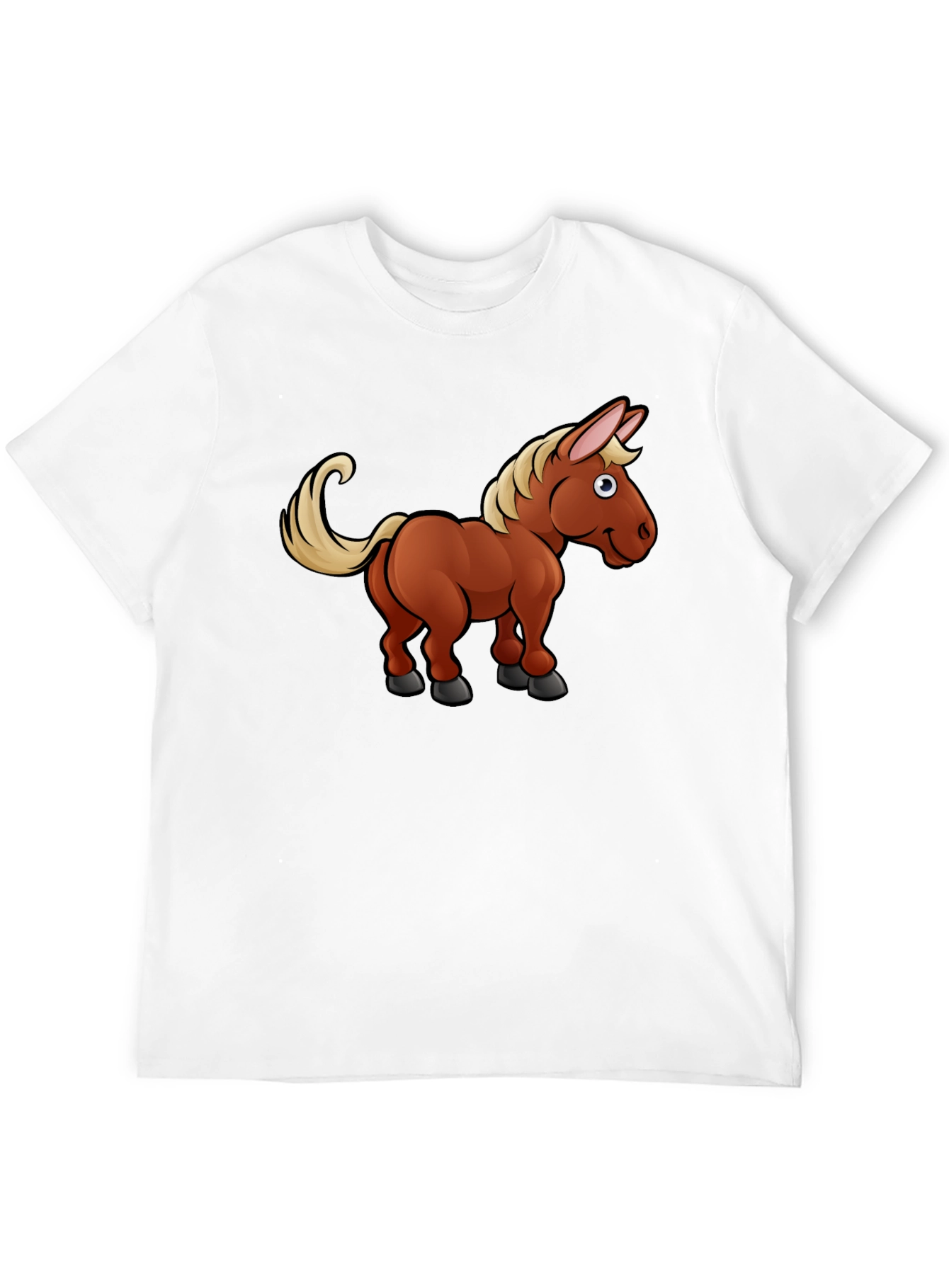 Cartoon Horse T-Shirt - Black Cotton Tee
