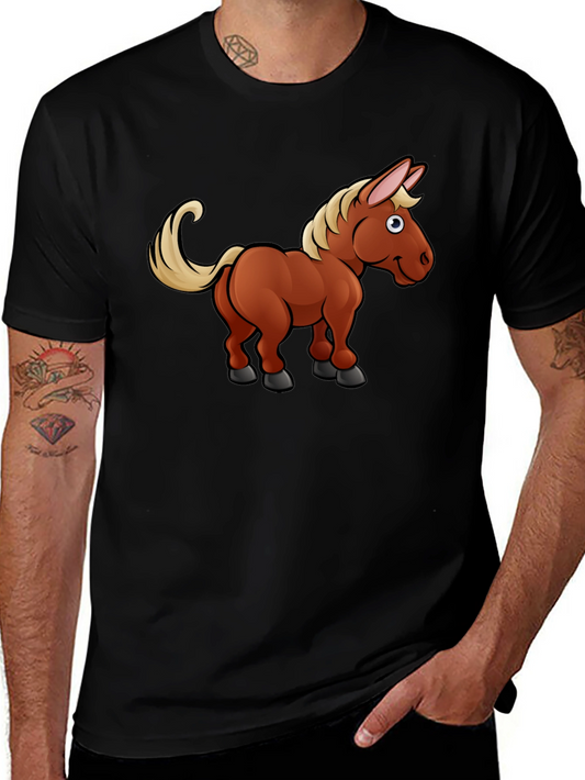 Cartoon Horse T-Shirt - Black Cotton Tee
