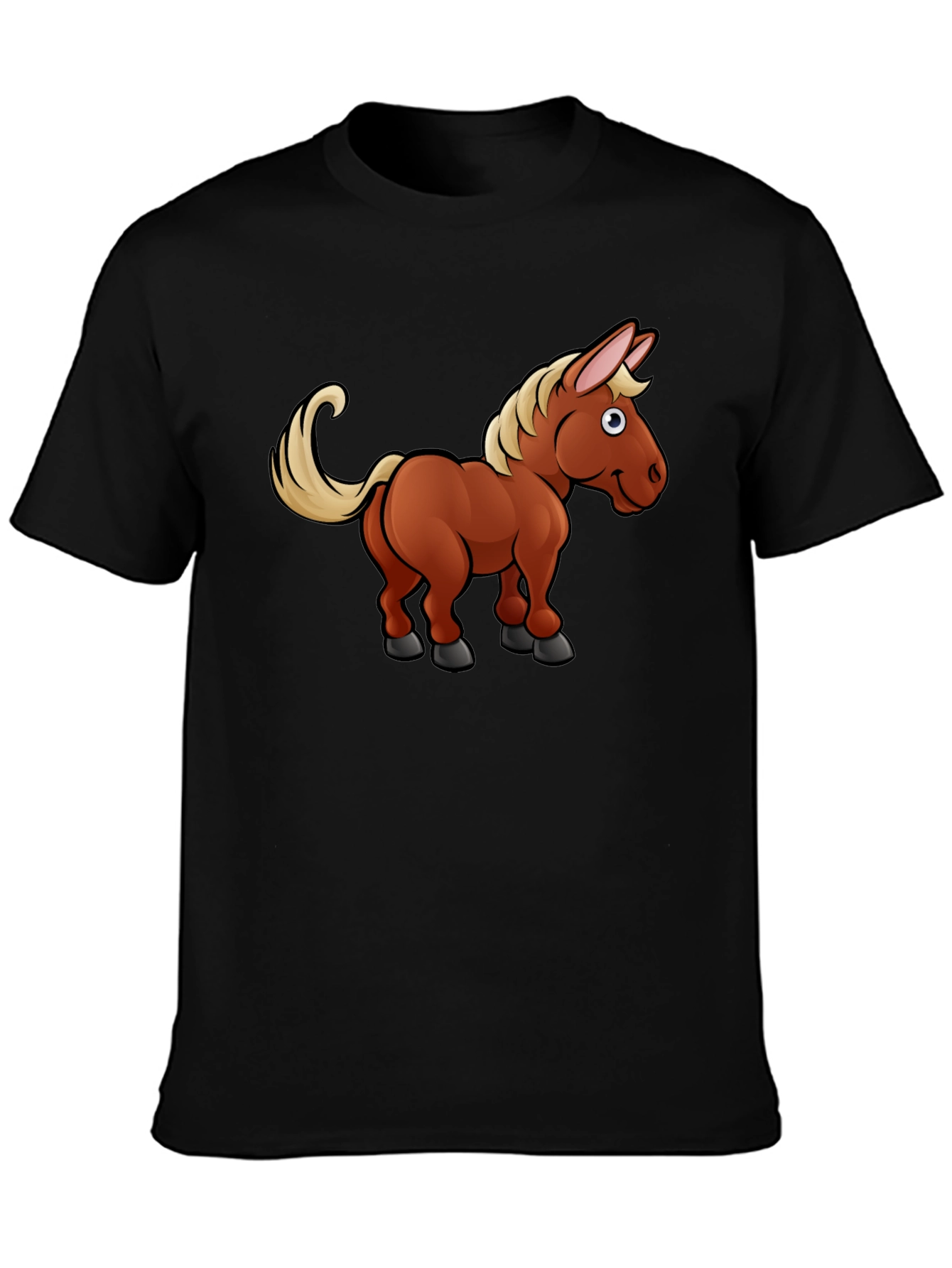 Cartoon Horse T-Shirt - Black Cotton Tee