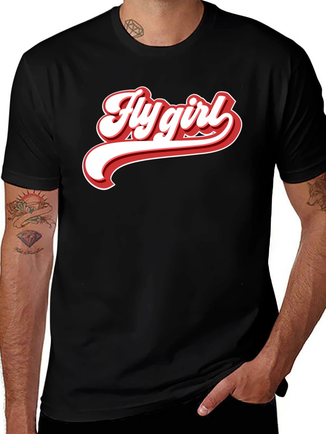 Retro Fly Girl Graphic Tee - Black Cotton T-Shirt