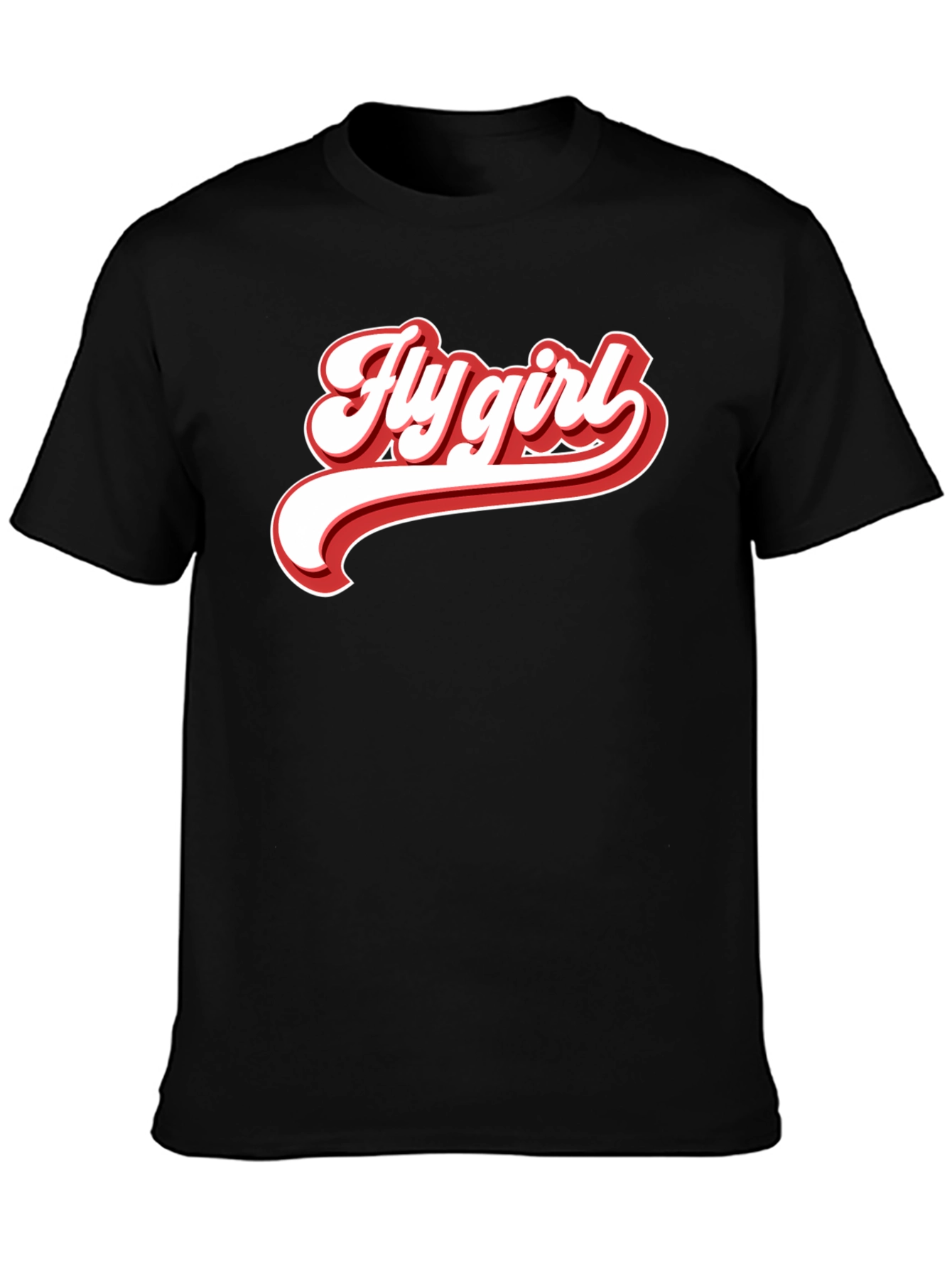 Retro Fly Girl Graphic Tee - Black Cotton T-Shirt