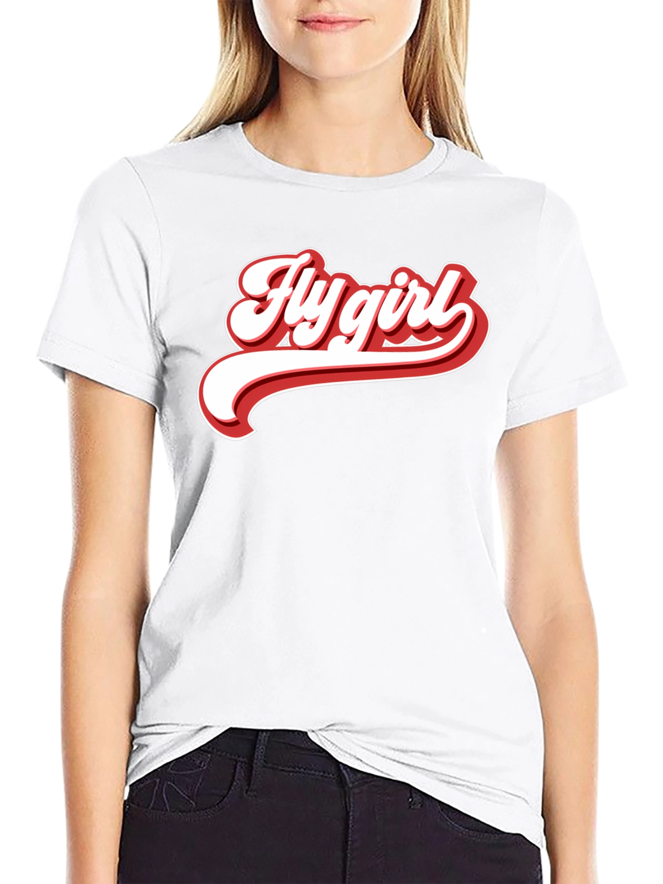 Retro Fly Girl Graphic Tee - Black Cotton T-Shirt