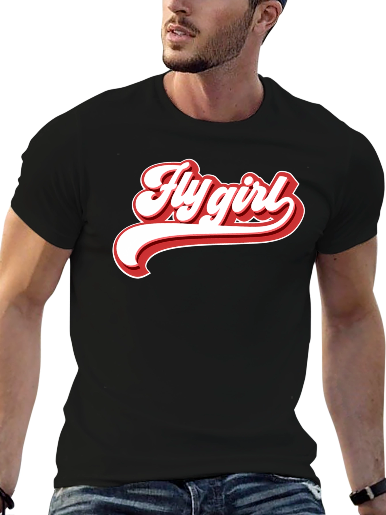 Retro Fly Girl Graphic Tee - Black Cotton T-Shirt