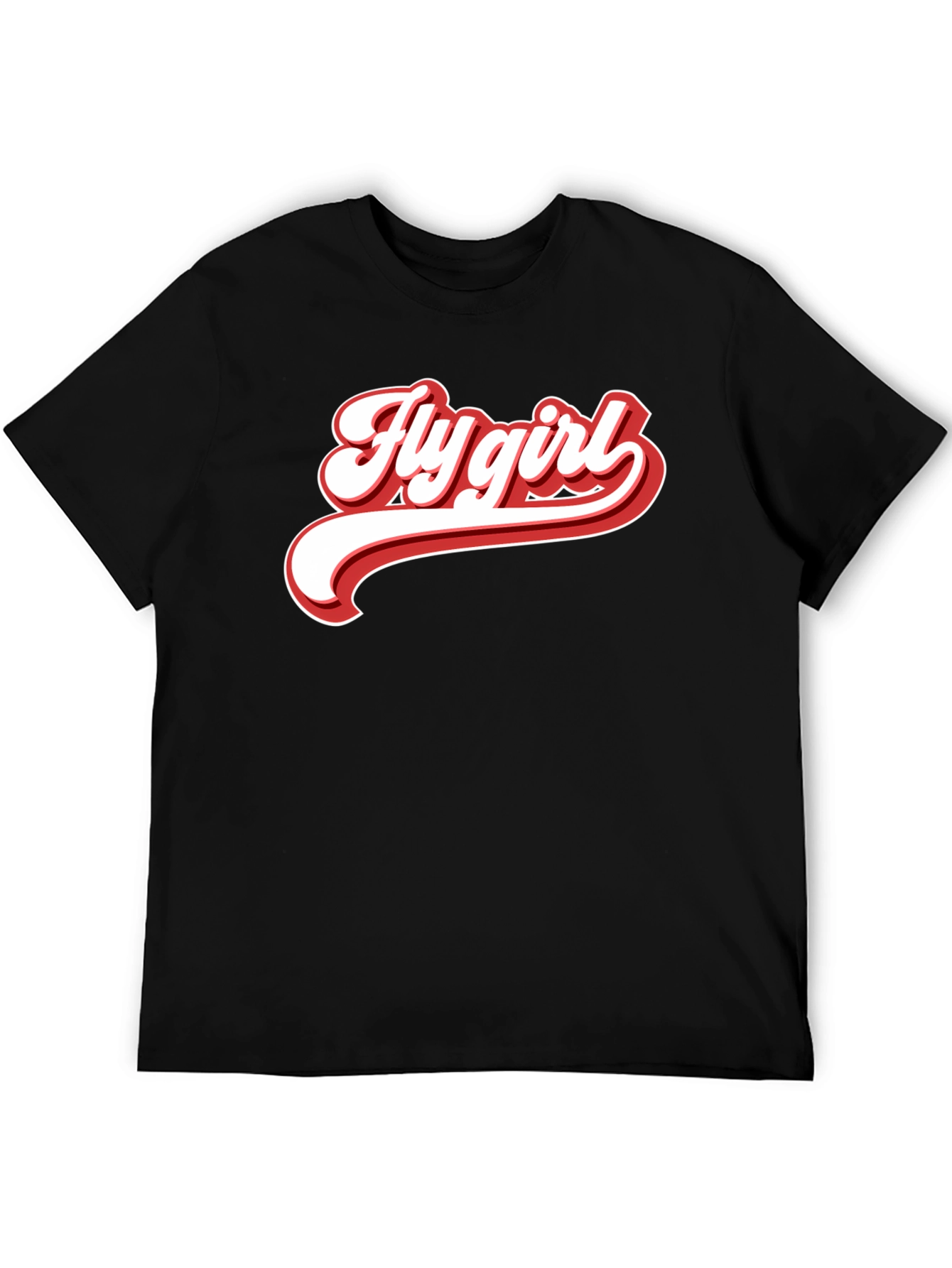 Retro Fly Girl Graphic Tee - Black Cotton T-Shirt