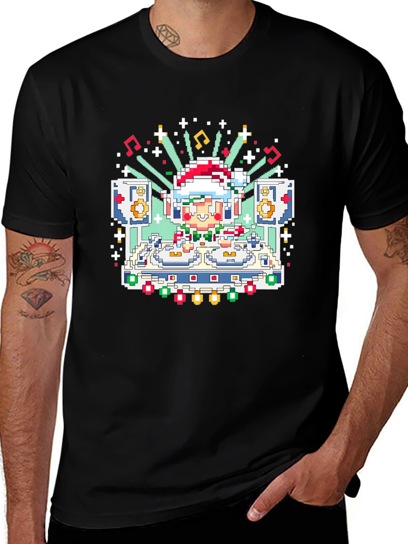 Pixel Art Santa DJ T-Shirt