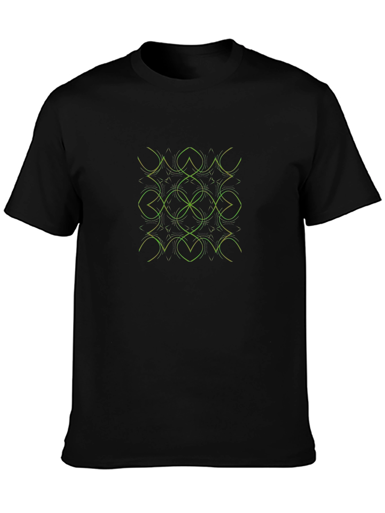 Geometric Green Graphic Print Black T-Shirt