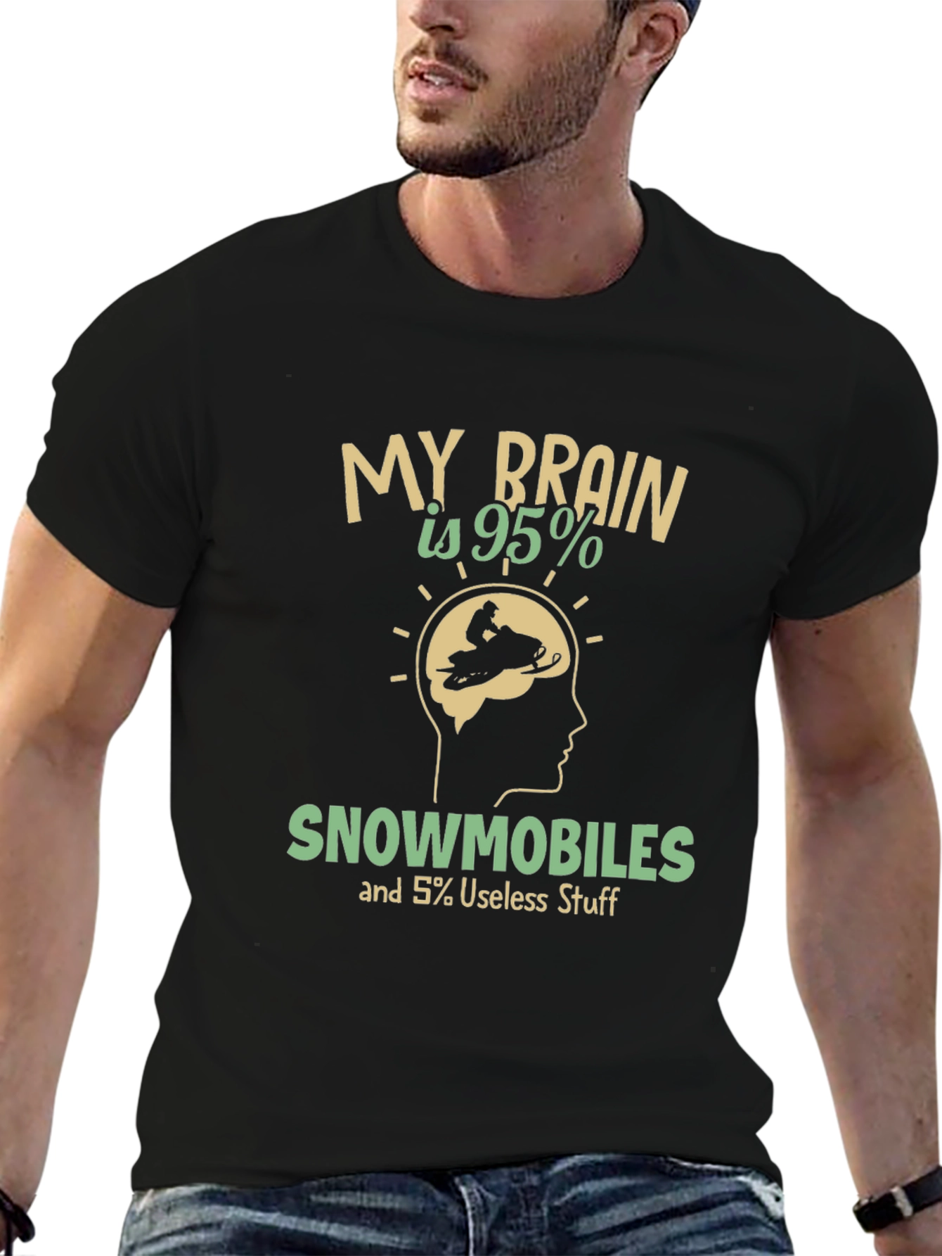 Funny Snowmobile T-Shirt - Brain is 95% Snowmobiles
